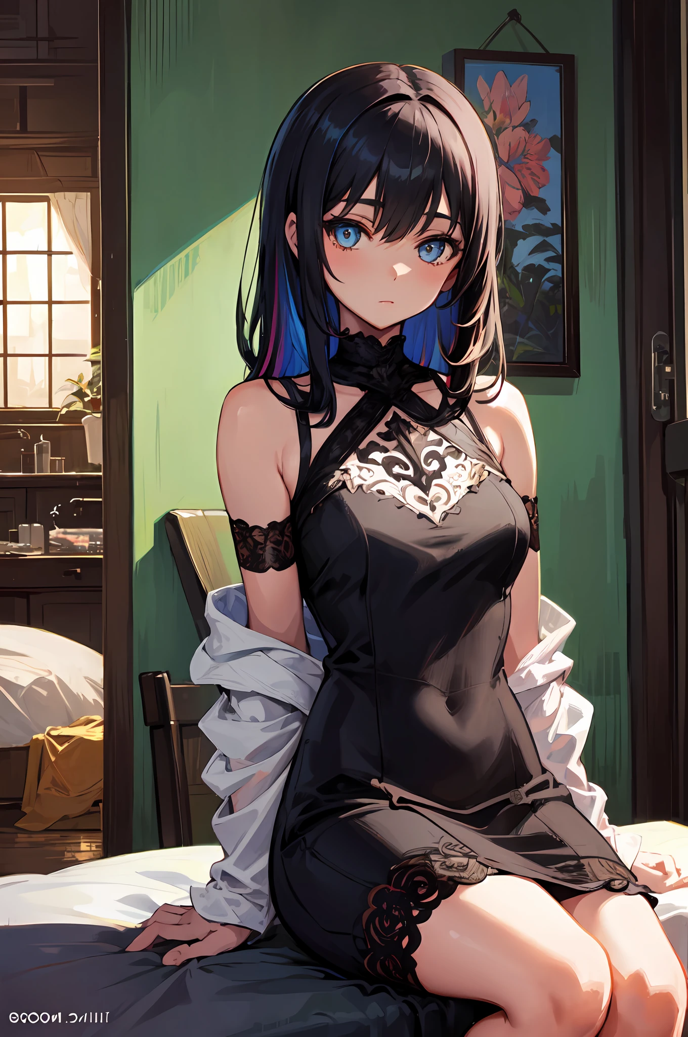 (masterpiece, best quality), 1girl, room, chilling, colorful, beautiful, intricate, comfy, detailed eyes,