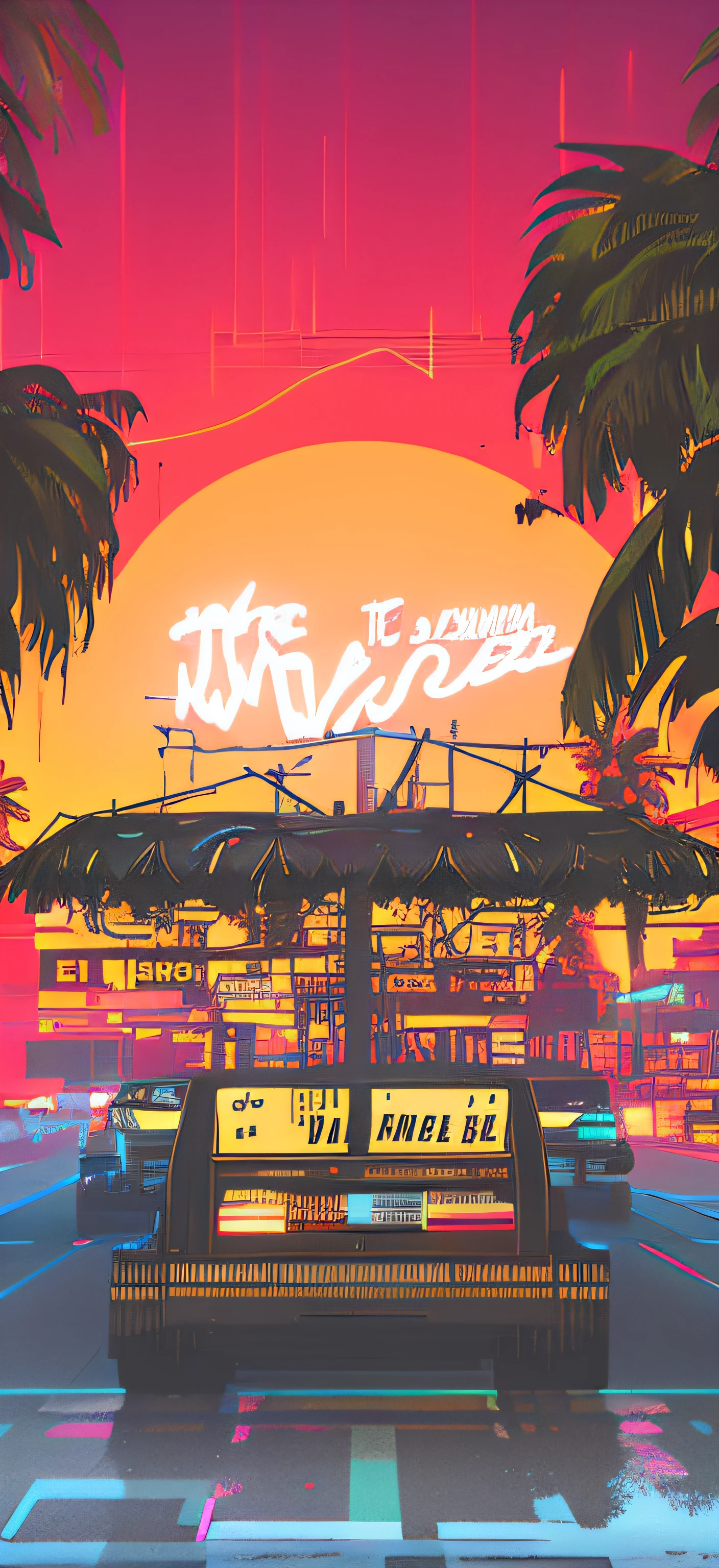 There is a movie poster, people frolicking on the beach beach, sunrise, sunrise, sunset sin, sunset sunrise, steam wave sunset, Miami synthwave, inspired by Liam Wong, synth wave sunset, Bipple and Mike Winckelman, Mike Winckelman, movie Sunset, Bipple and Jean Giraud --auto