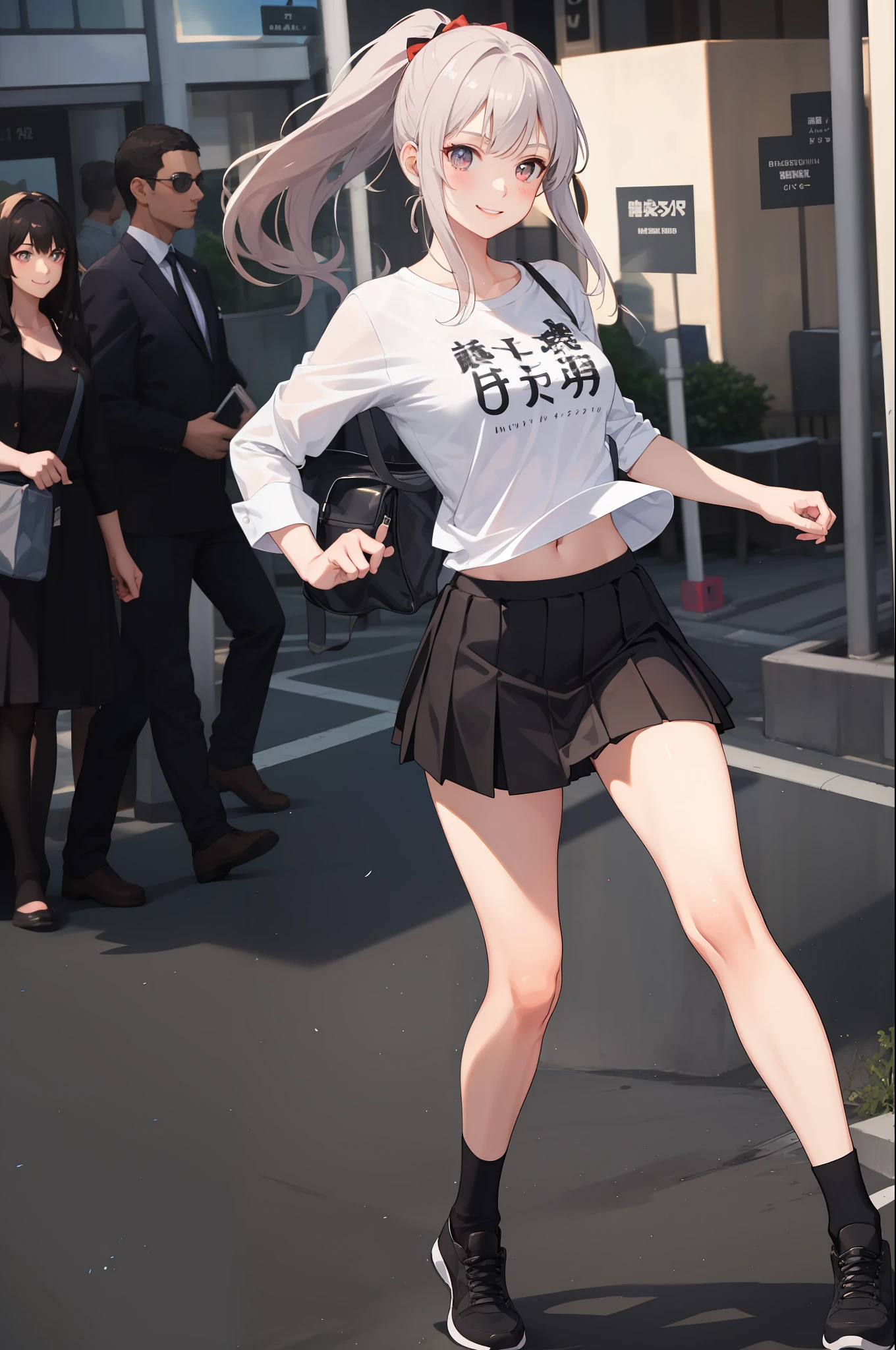 1 girl, smiling, shirt, skirt, (small ) flickering, running briskly,