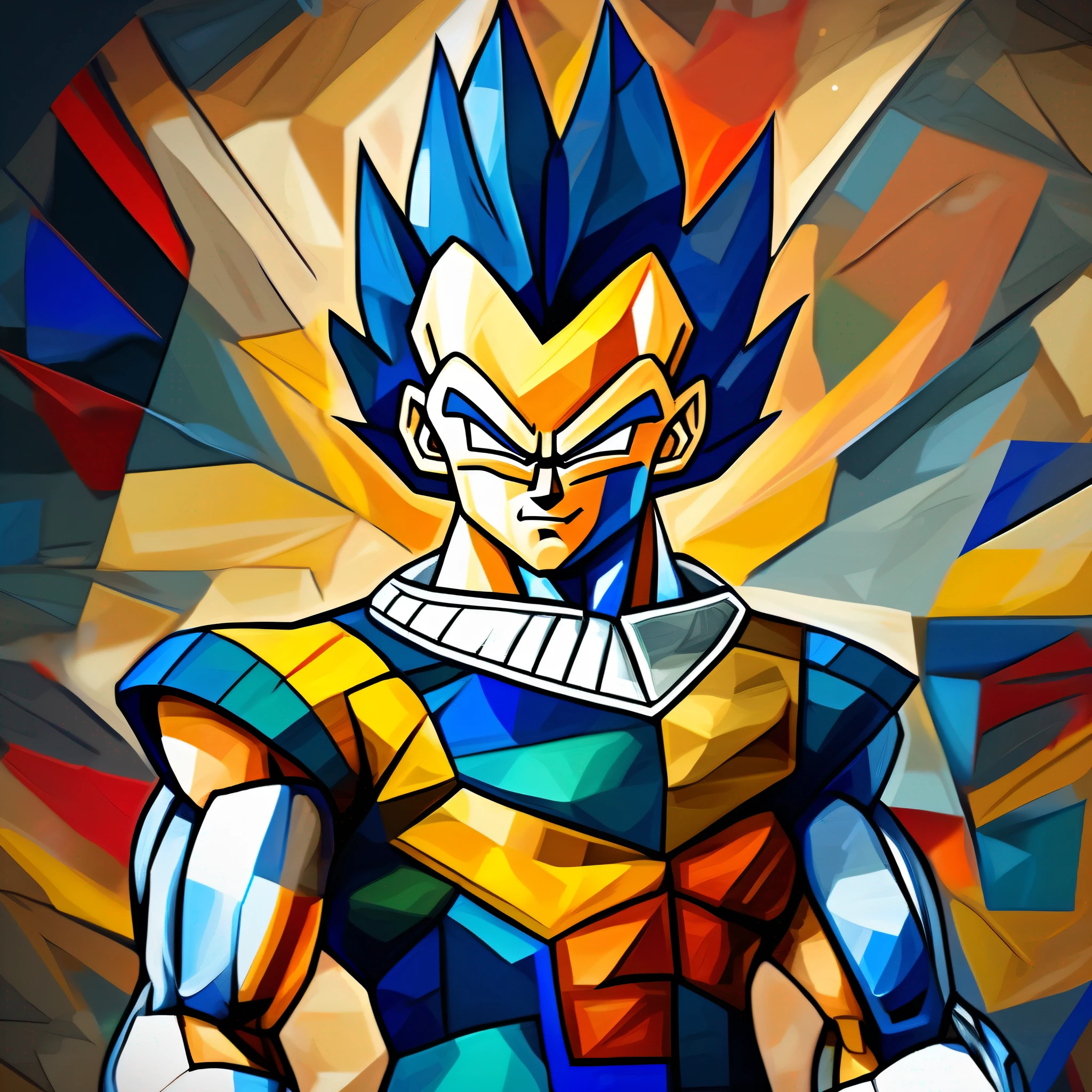 Draw abstract cubism character vegeta, high definition, high quality, maximum details, maximum quality,