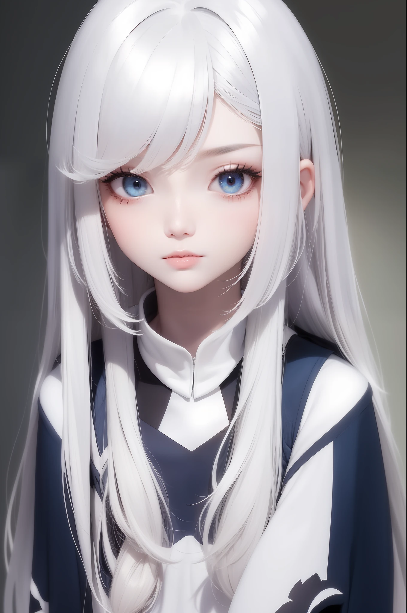 White hair, long hair, upper body, blue eyelashes, white lashes