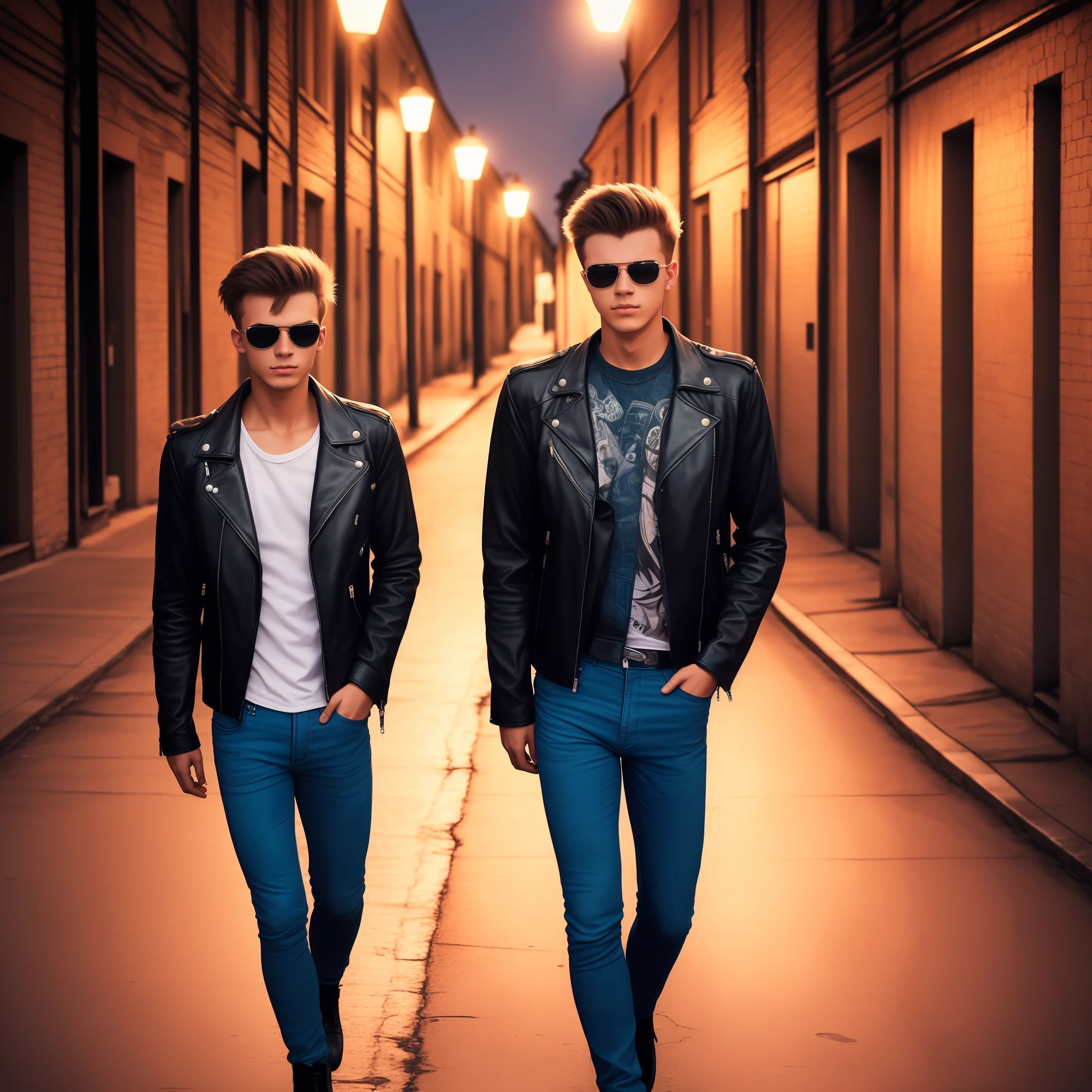 Young, 20 years old, Russian, 1980,punk,Eastern Russia, leather jacket, sunglasses, night on a dark street --auto