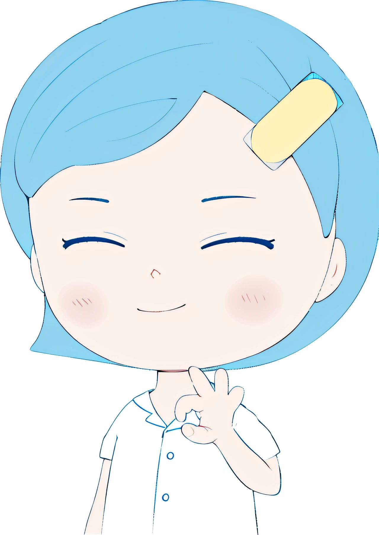 A girl, cute squinting smile, blue eyes, right hand than ok, left hand crossed waist, blue hair, short hair, no headdress, white doctor white coat clothes, (beautiful detail eyes), (beautiful detail face), (Clean background: 1.1), bright, background, Disney style, fine gloss, dreamy, cute, pop-mart lp, high detail, super high quality, bright colors, real model blind box toy, 3D rendering, oc rendering, c4d, best quality, 8k, bright, headlight, face shot, fine gloss, super detox, (full body: 1.3) --auto --s2