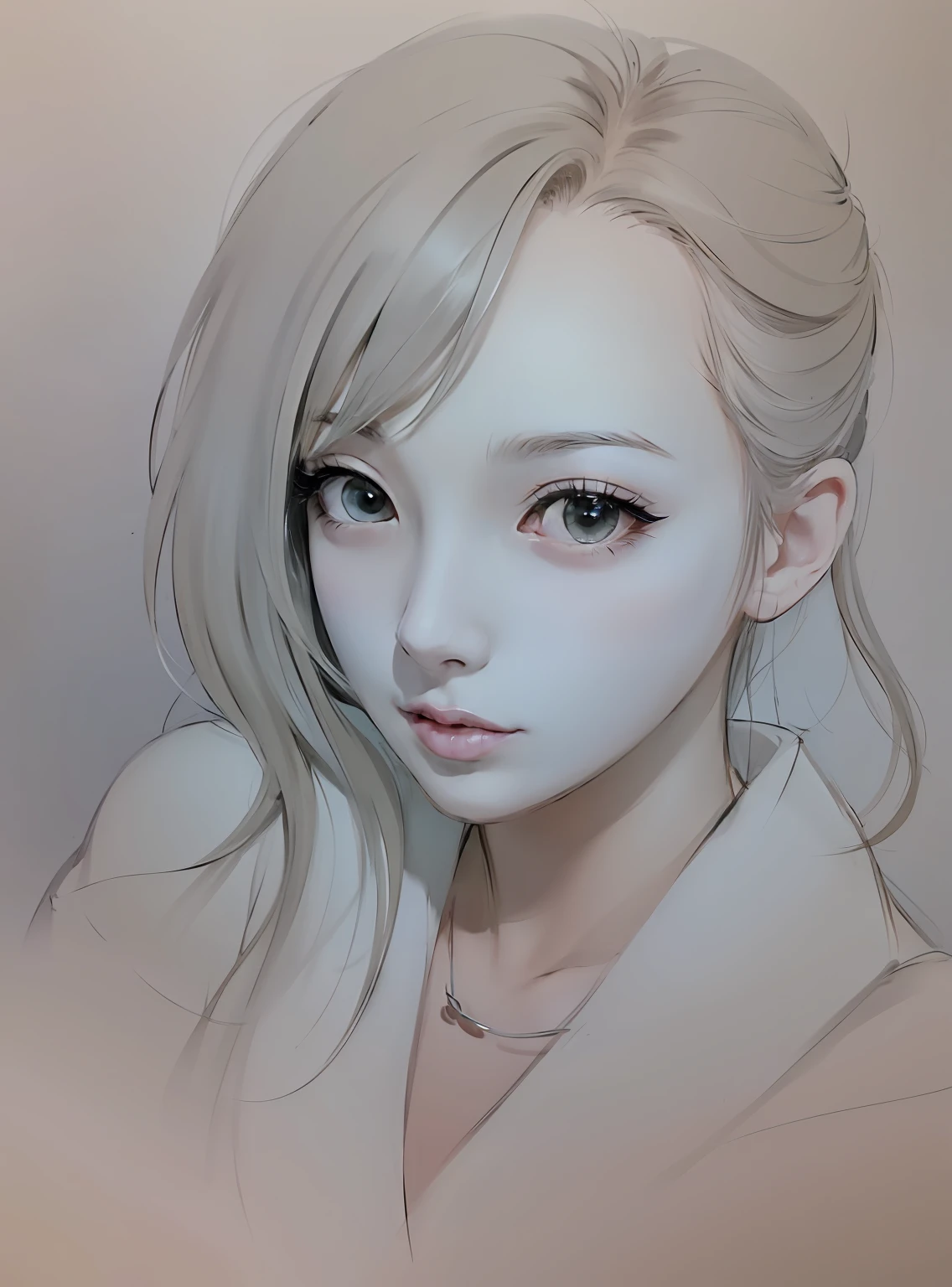 A drawing of a woman with long hair and a white shirt - SeaArt AI