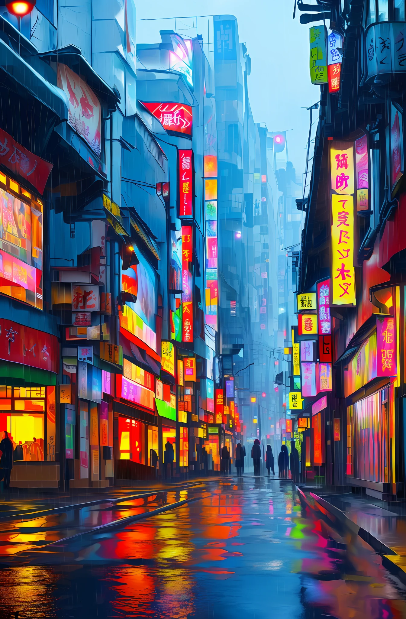 Background vectors for e-books and technology tutorials themed Japan, Tokyo and Akihabara, city at night, Japanese lanterns, 4k, realistic, lights in the reflecting pool, wet floor, rain on the roof, people on the street, ancient Japan, vintage, samurai