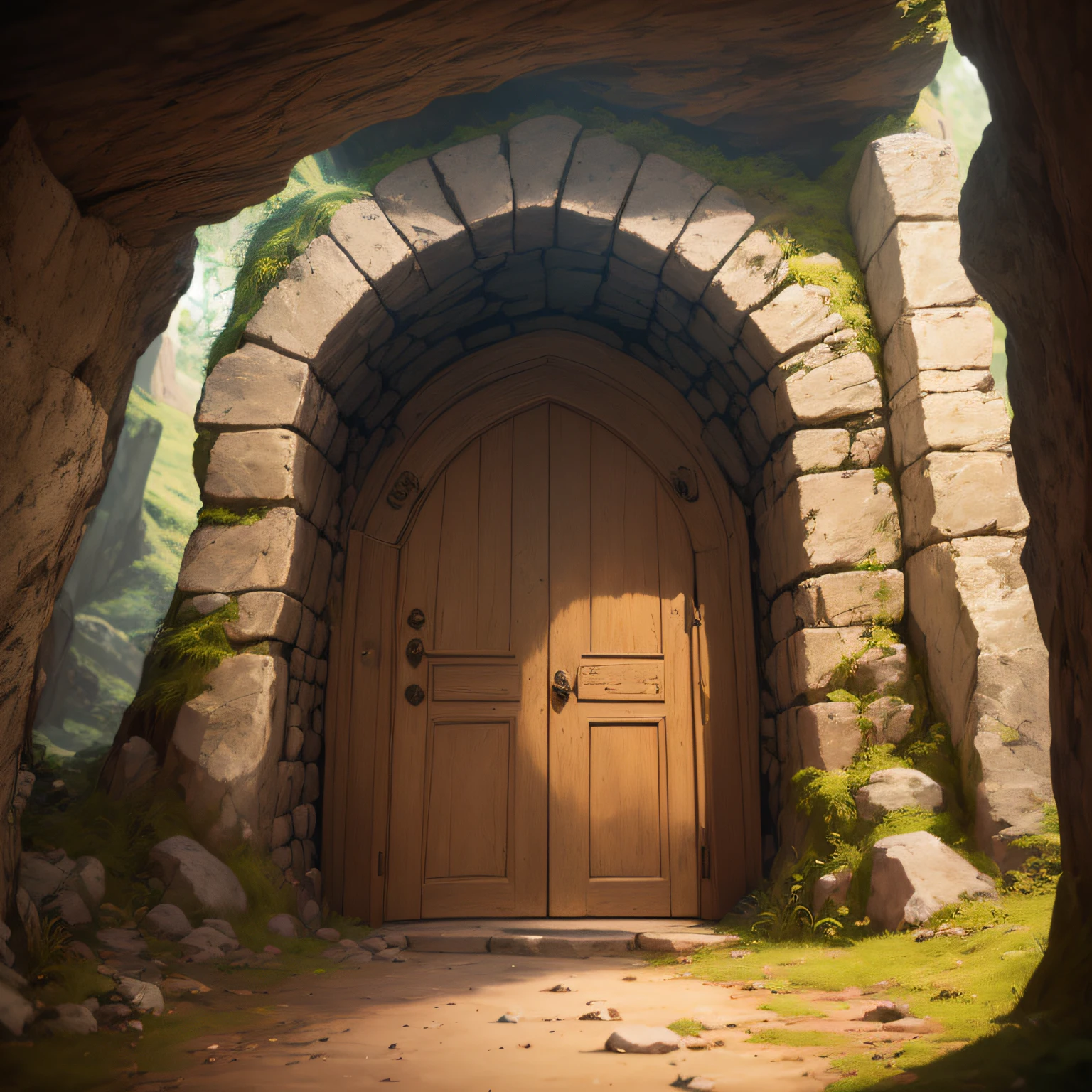 At the close-up cave door, a large stone has a string of codes written on it: "Kindness, courage, friendship", and the decoration of the doorway flashes with a faint light.