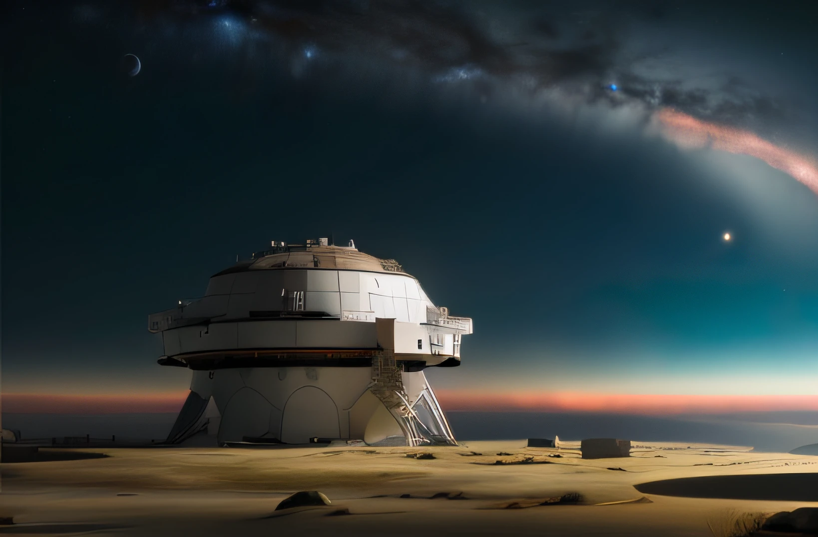 LUNAR BASE, (((red sky))), (((milky way)))