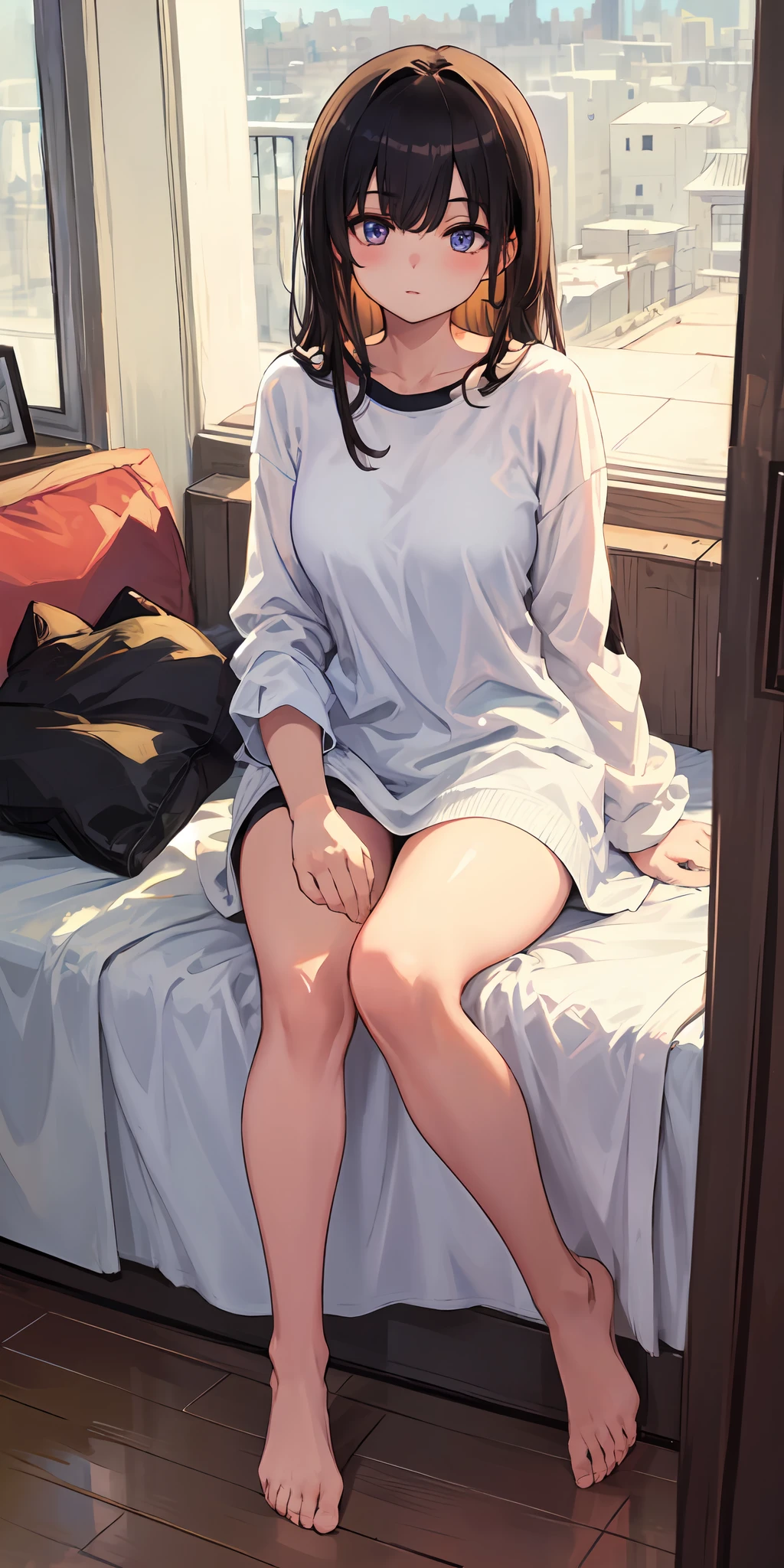 (masterpiece, best quality), 1girl, room, chilling, beautiful, intricate, home clothes, comfy, detailed eyes,