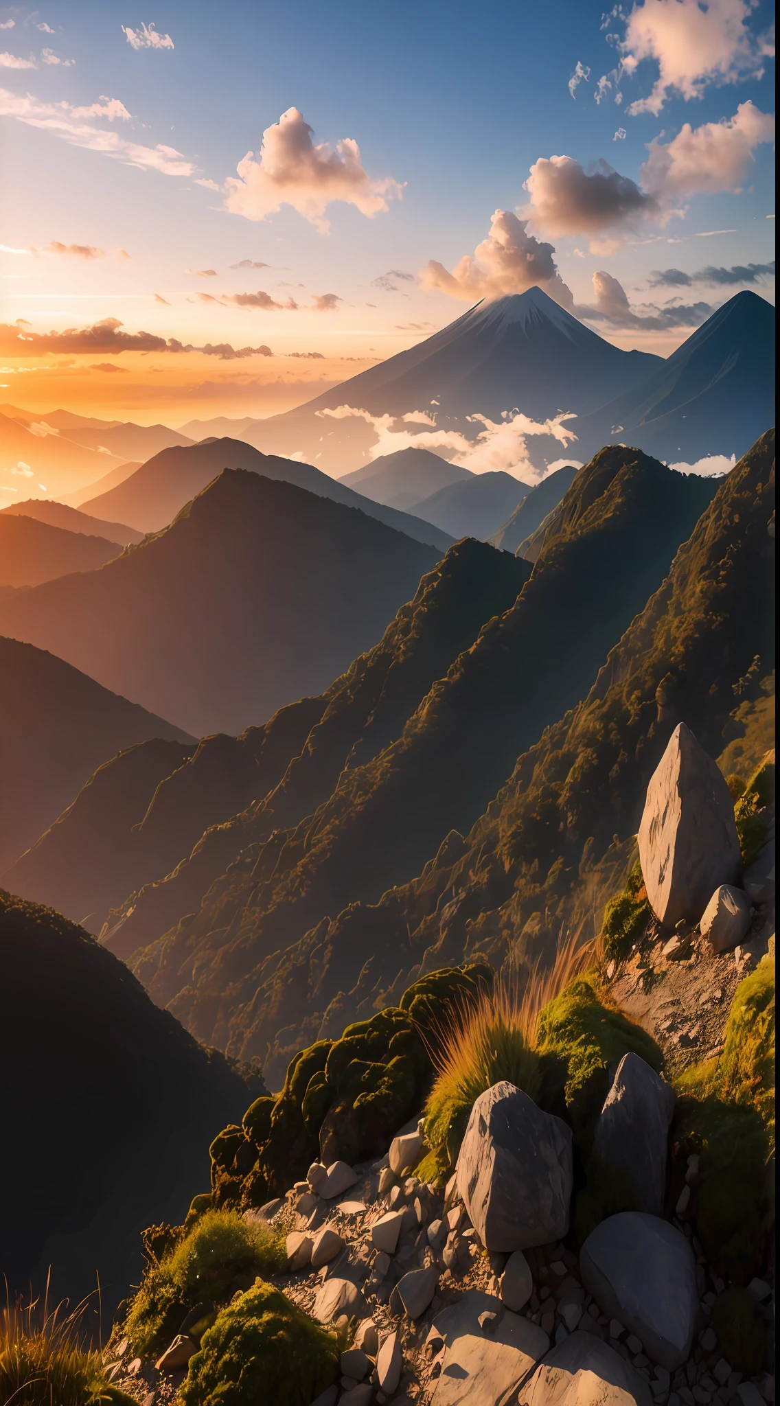 mountains with a few rocks and grass on the ground, japan mountains, mountain sunrise, high quality wallpaper, beatiful mountain background, mountain landscape, hq 4k phone wallpaper, beautiful wallpaper, majestic nature scenery, by Alexander Robertson, majestic landscape, mountainous background, an amazing landscape image, mountain, amazing landscape in background, beautiful mountains, mountains, amazing landscape