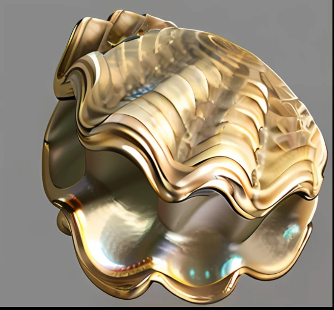 there is a gold shell with a pearl inside of it, shell, large shell, seashell, sea shell, smooth carapace, computer generated, hyper detailed conch shell, raytraced realistic, pearl, highly detailed texture render, photorealistic highly detailed, realistic flesh texture, shiny textured plastic shell, high resolution ultradetailed, rendered in houdini