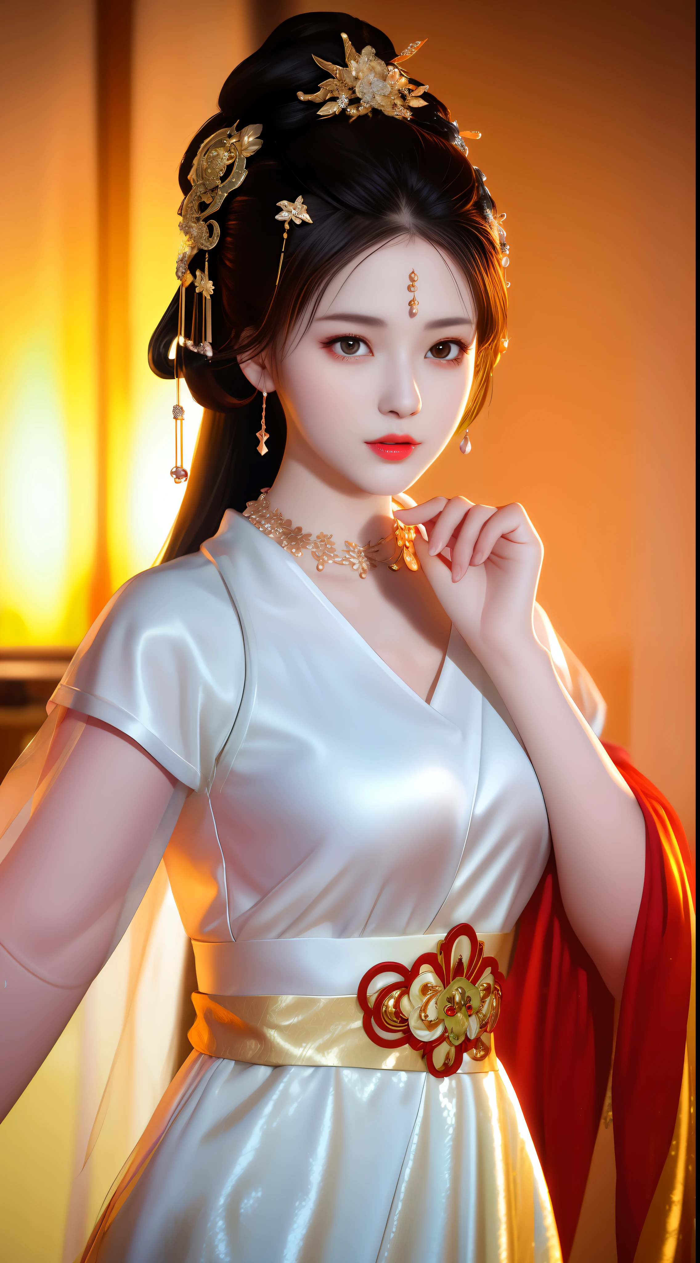 best quality, masterpiece, highres, 1girl, china dress, hair ornament, necklace, jewelry, Beautiful face, upon_body, tyndall effect, photorealistic, dark studio, rim lighting, two tone lighting, (high detailed skin:1.2), 8k uhd, dslr, soft lighting, high quality, volumetric lighting, candid, Photograph, high resolution, 4k, 8k, Bokeh, medium breasts,