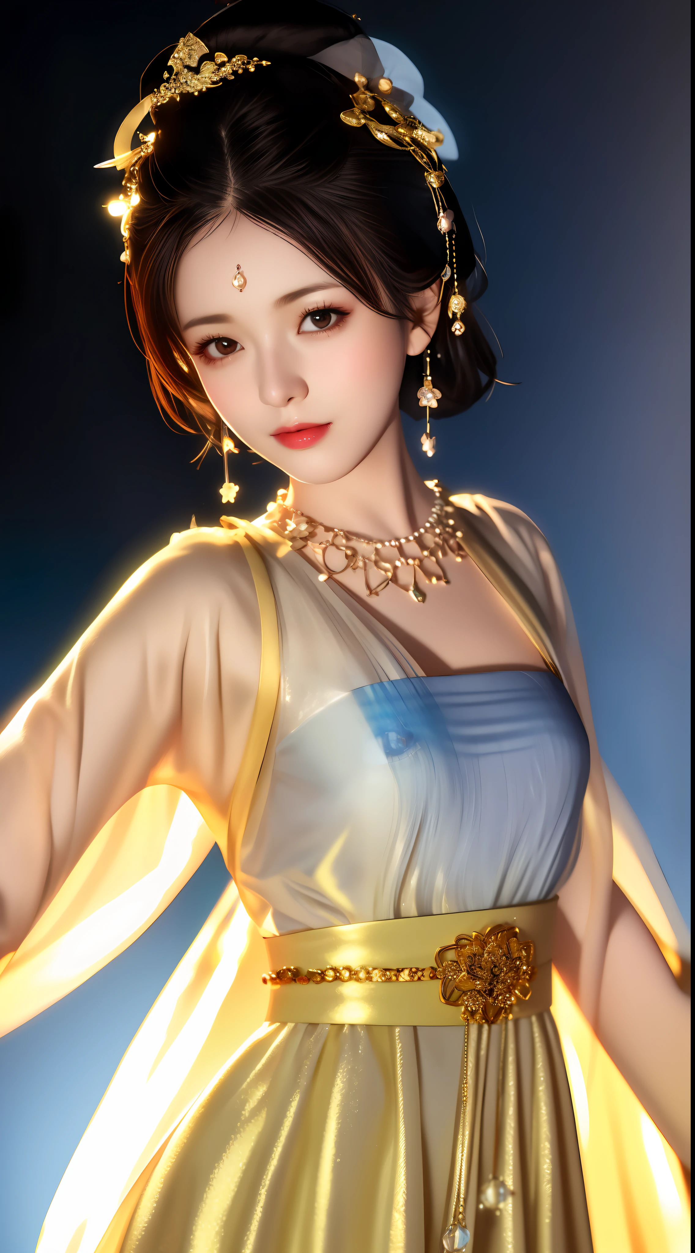 best quality, masterpiece, highres, 1girl, china dress, hair ornament, necklace, jewelry, Beautiful face, upon_body, tyndall effect, photorealistic, dark studio, rim lighting, two tone lighting, (high detailed skin:1.2), 8k uhd, dslr, soft lighting, high quality, volumetric lighting, candid, Photograph, high resolution, 4k, 8k, Bokeh, medium breasts,