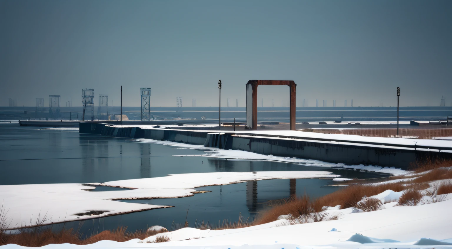 In the former Soviet Union, the cold area, rusty docks, white expanse.