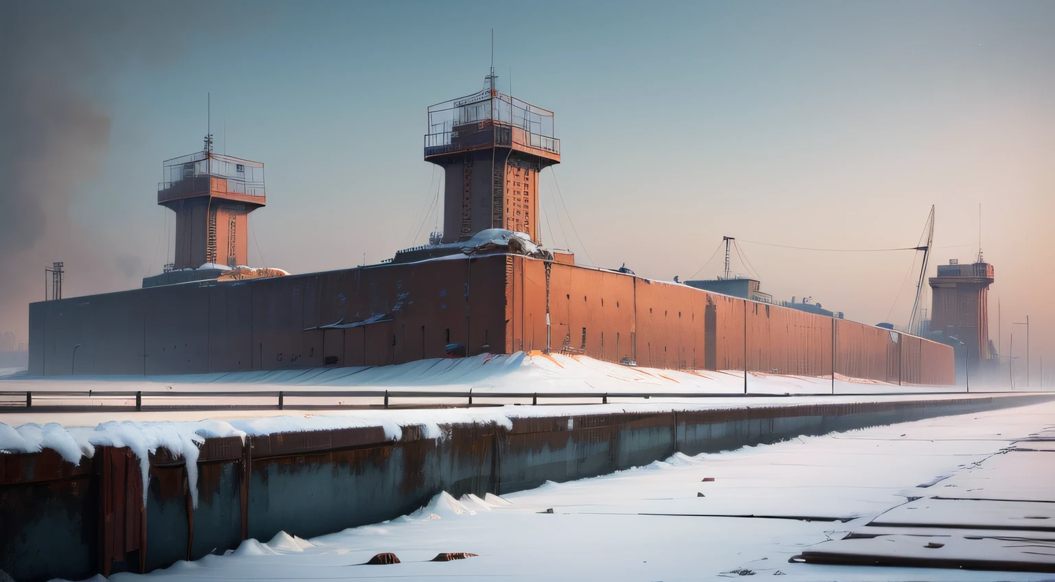 In the former Soviet Union, the cold area, rusty docks, white expanse.