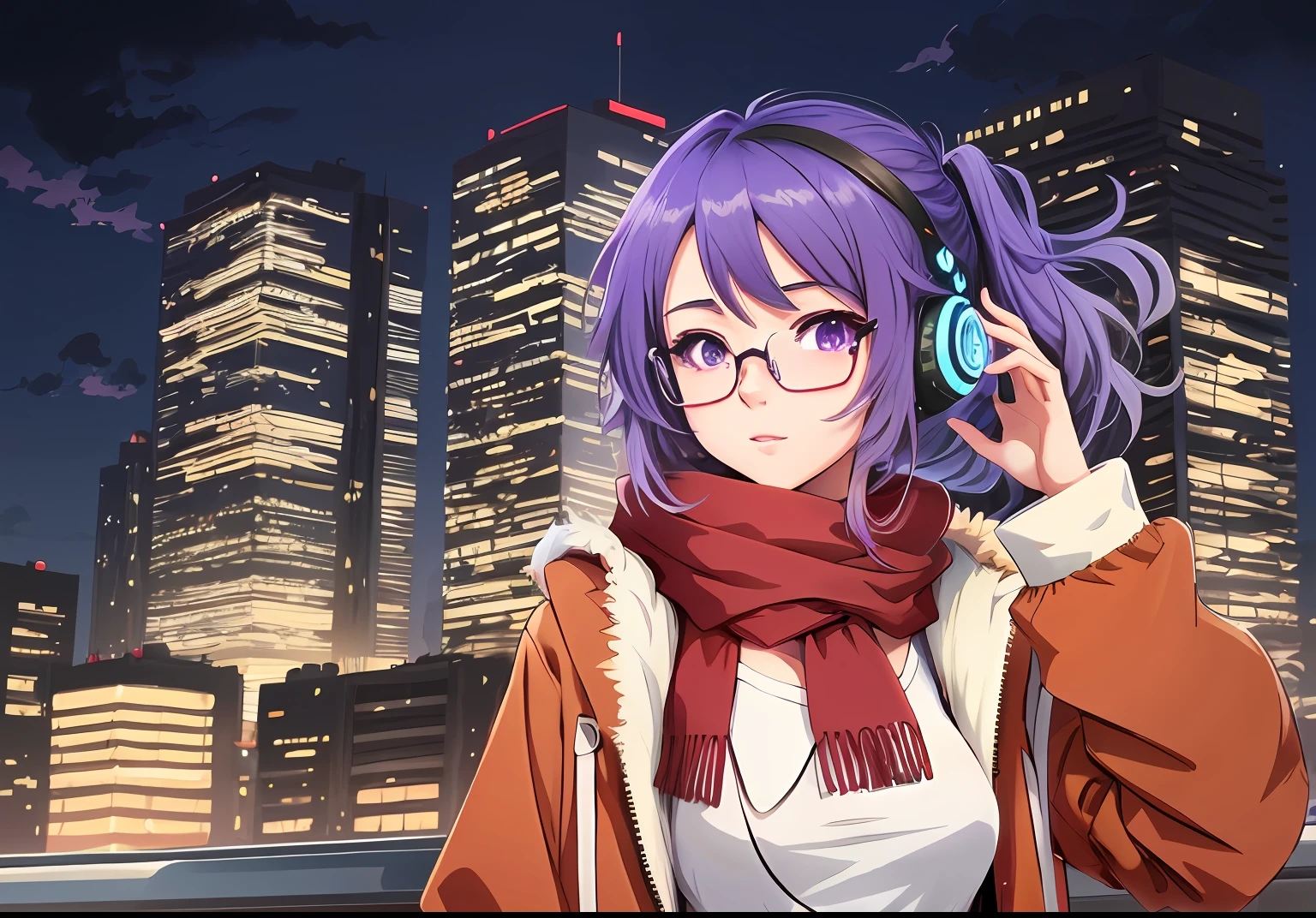 anime girl with purple hair and glasses talking on a cell phone, anime style cityscape, anime style 4 k, anime style. 8k, urban girl fanart, anime girl of the future, anime moe artstyle, anime style digital art, anime styled digital art, modern anime style, digital anime illustration, made with anime painter studio, inspired by Rei Kamoi