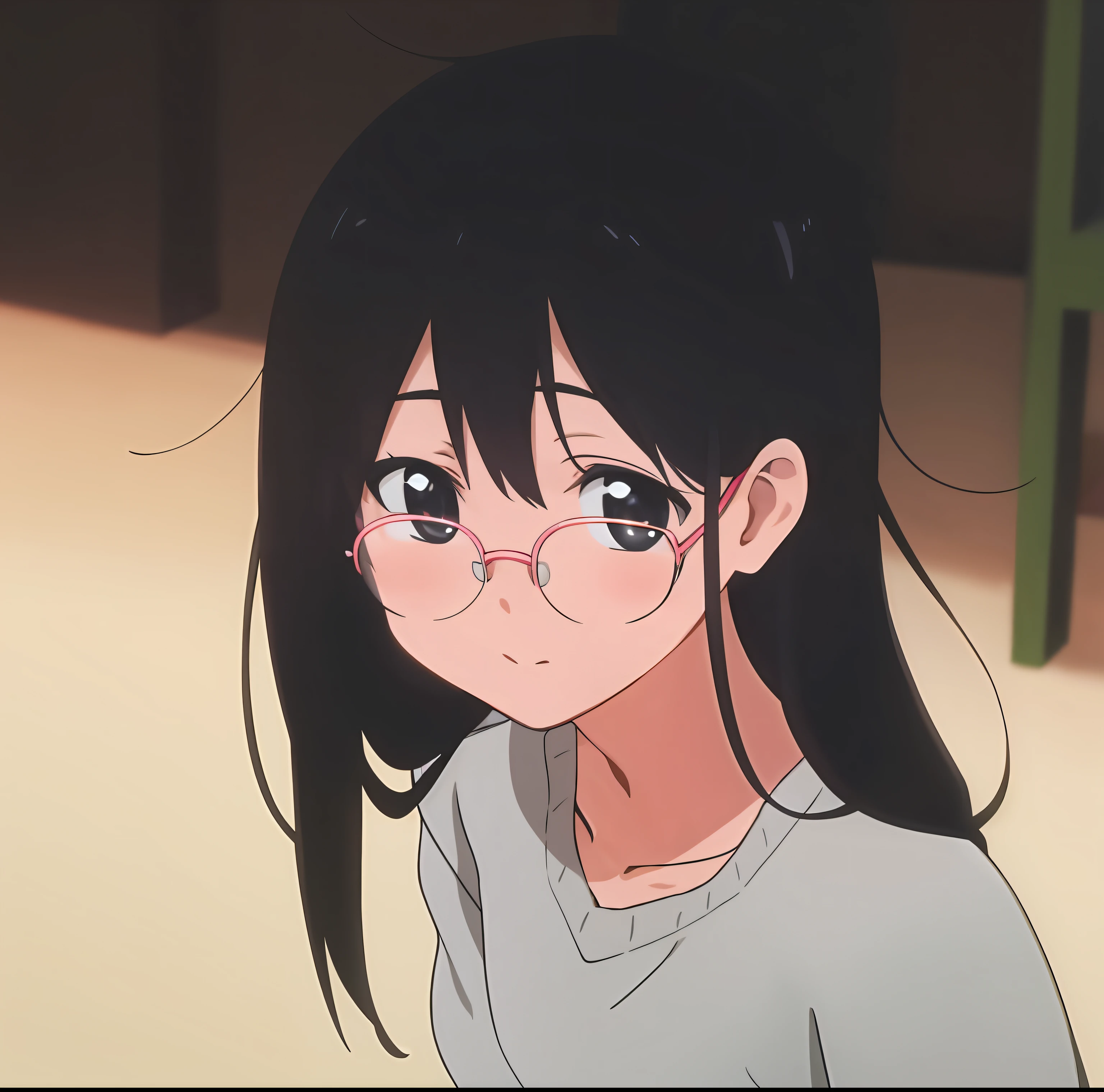 anime girl with glasses and a gray shirt looking at the camera, nagatoro, anime visual of a cute girl, anime moe artstyle, anime best girl, sui ishida with black hair, as an anime character, close up of a young anime girl, she has a cute expressive face, in an anime, hinata hyuga, rin, perfect anime face