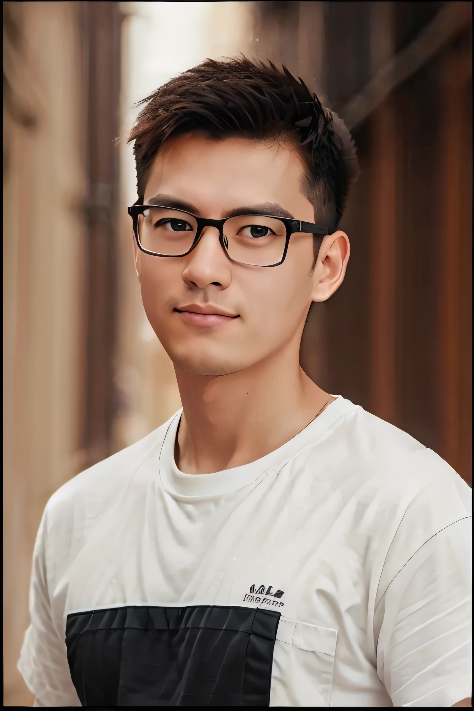 1man,
a 20 y.o male wearing gorange shirt, upper body,
soft lighting, wear glasses,Comb-over hairstyle,
masterpiece, best quality, 8k uhd, dslr, film grain, Fujifilm XT3 photorealistic painting art by midjourney and greg rutkowski