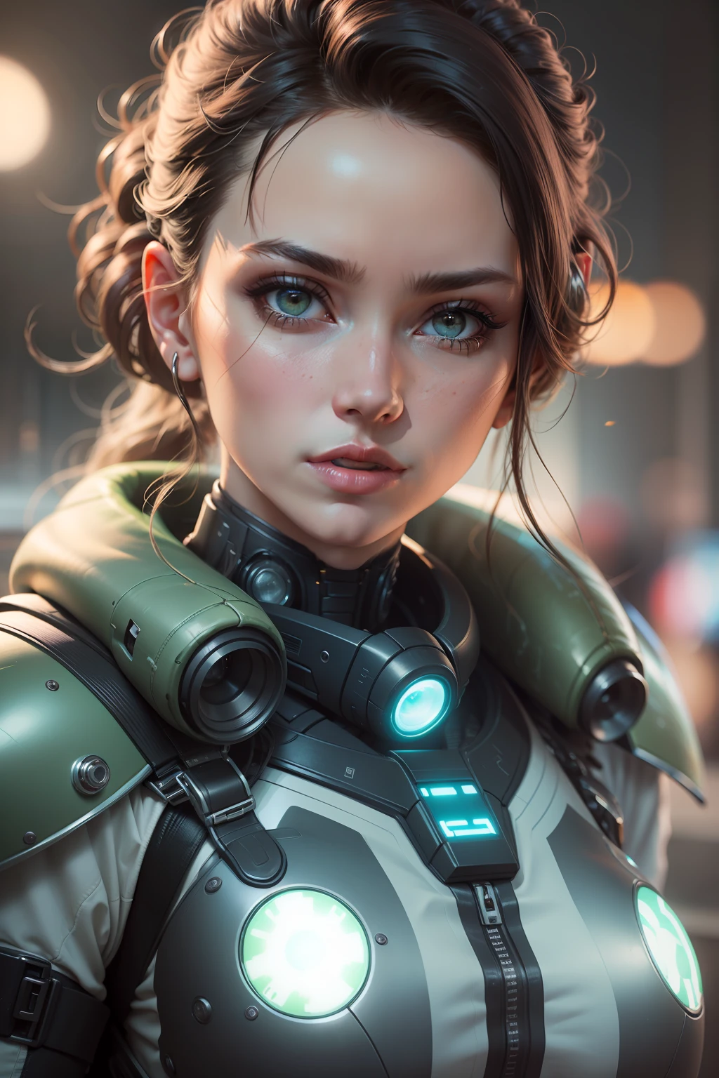 a close up of a woman in a futuristic suit with a gun, beutiful girl cyborg, wojtek fus, cyborg - girl, cyborg girl, sci-fi female, cute cyborg girl, scifi woman, cyberpunk beautiful girl, portrait beautiful sci - fi girl, epic sci-fi character art, epic sci - fi character art, epic scifi character art, ((photorealistic:1.5 )), (photorealism:1.5 ), (8k, raw photo, highest quality, masterpiece), high detail raw color photo professional photo, realistic, (highest quality), (best shadow), ultrahigh resolution, photo, masterpiece, realistic, realism, high contrast, 8k hd high definition detailed realistic, detailed, hyperdetailed, best quality, f lens, rich colors, dramatic lighting, (cinestill 800)
