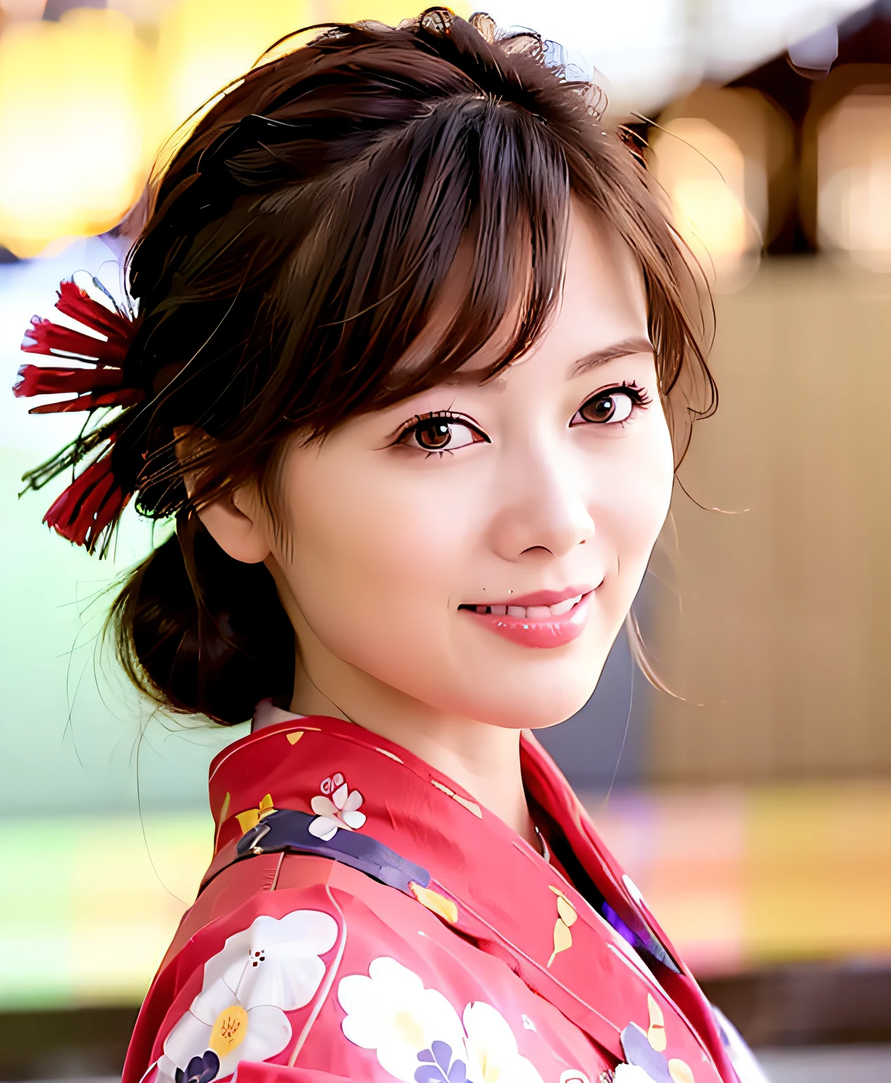 best quality, photorealistic, 8k, high res, 1girl, woman, (skindentation), (professional lighting), (kimono:1.74), gorgeous, (1girl eyes looking at viewer:1.54), ((looking at viewer:1.6)), (looking at the camera), photorealistic, (bokeh), (dynamic pose:1.2), masterpiece, intricate, realistic, sharp focus, award-winning photograph,smile