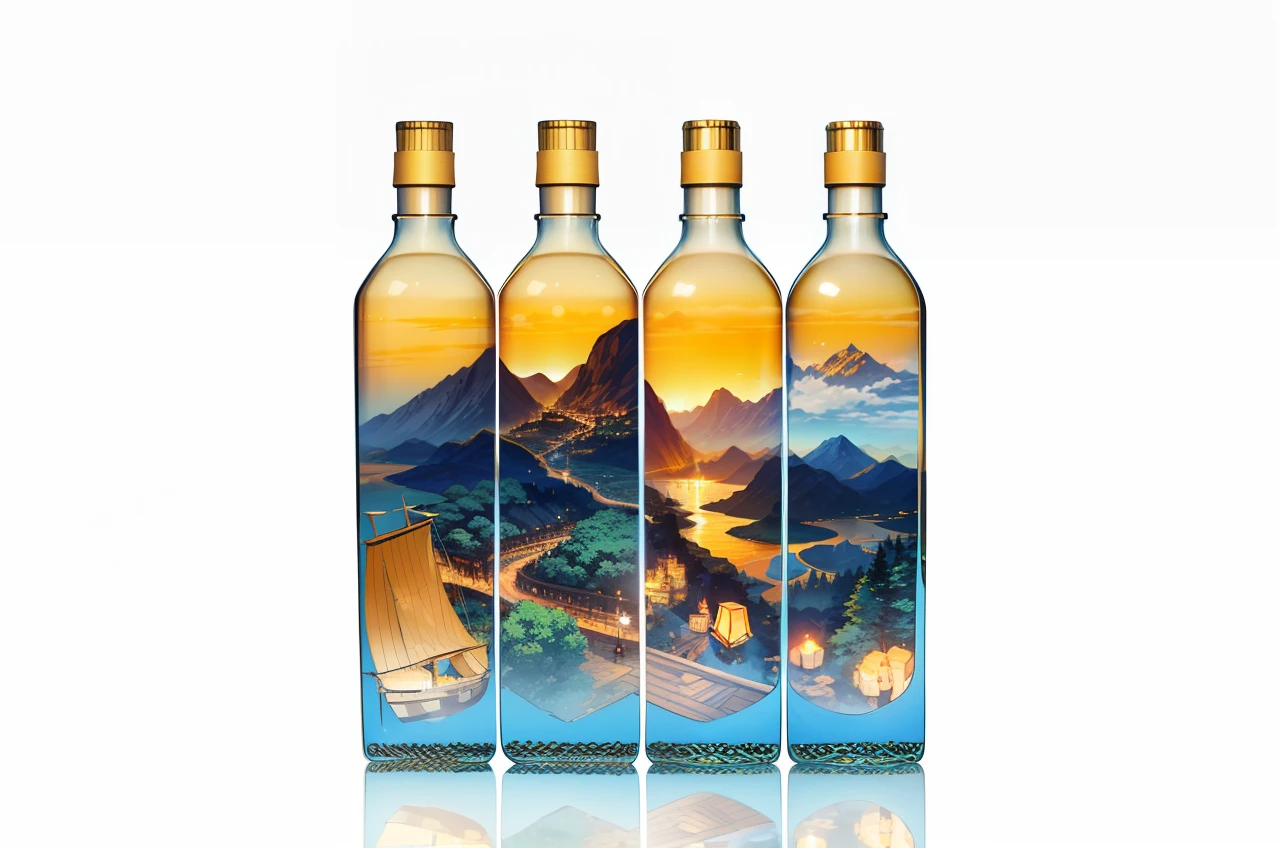 Guding gold utensils with thousands of mountains and rivers, sailing ships, sky lanterns