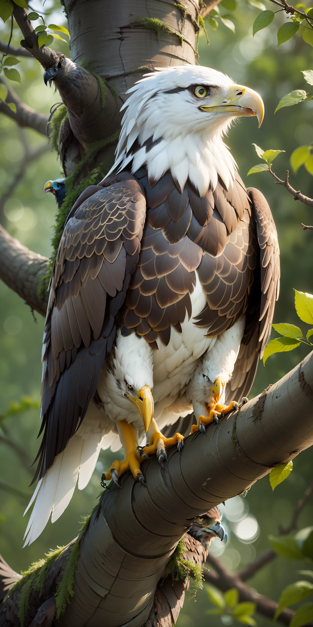 Eagle sitting in the tree,dark background,high resolution,high quality,eagle