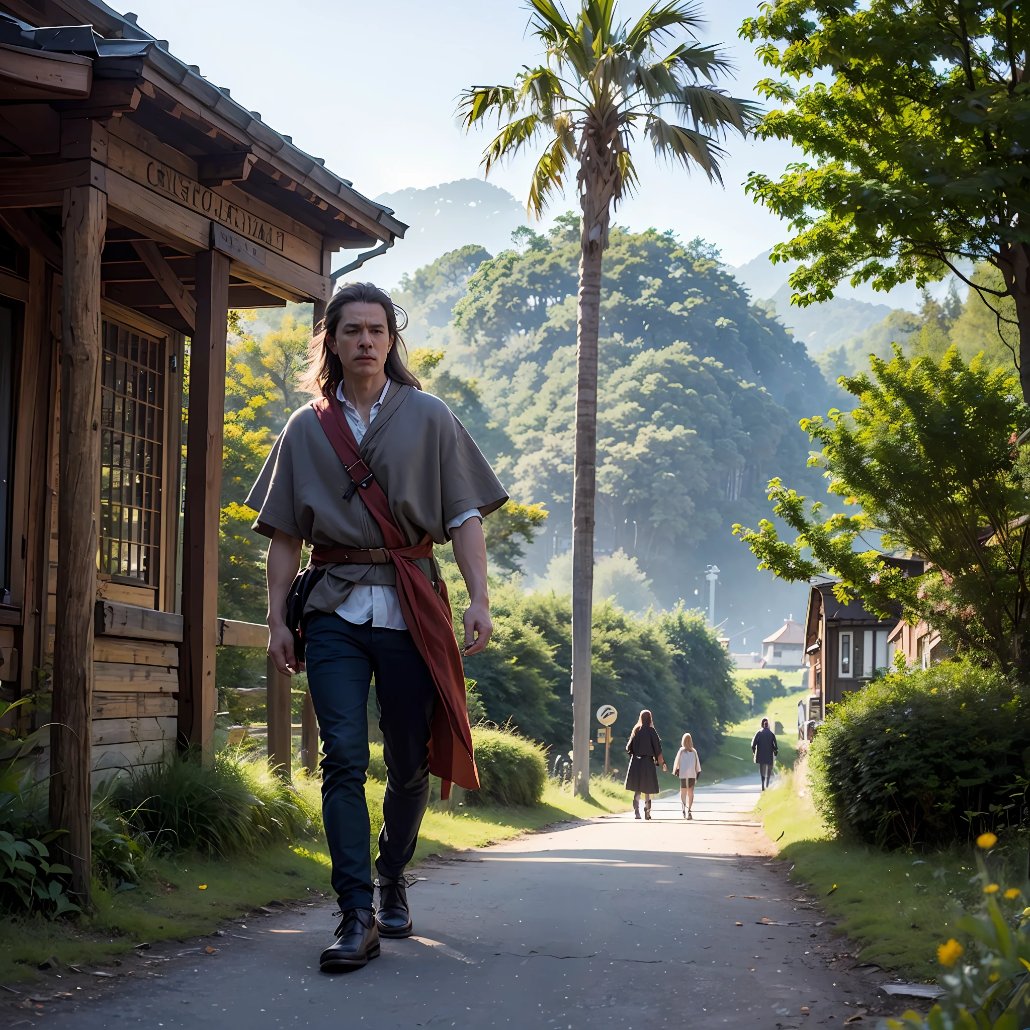 An ancient, Nordic kingdom, landscapes, in it has people walking the streets, peace, animals, serenity-- HDR movie scene-- MAXIMUM quality -- hyper realism-- maximum deralhes --realism-- movie scene