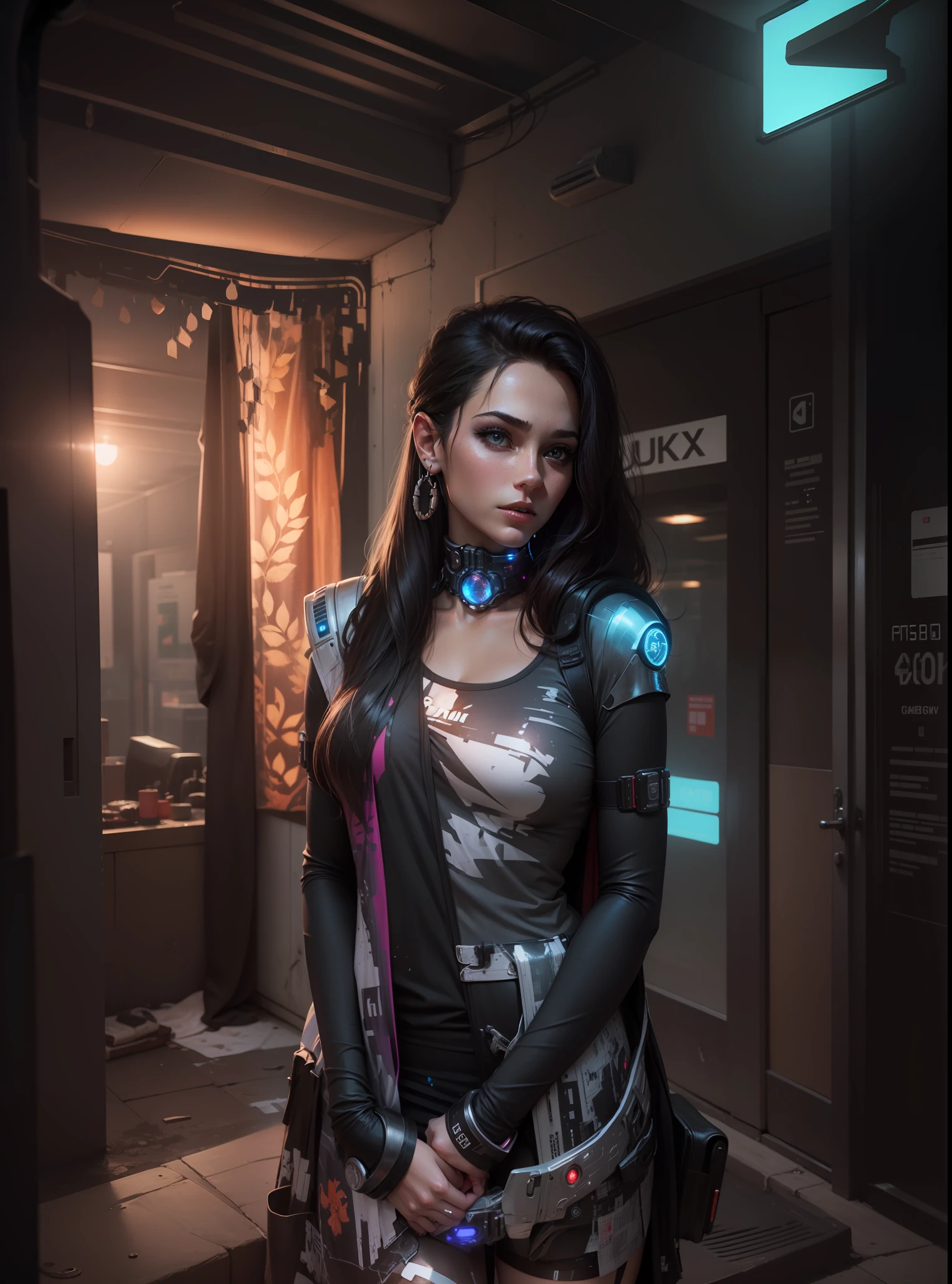 Change background cyberpunk beautiful girl , realistic face, 8k, ultra realistic,