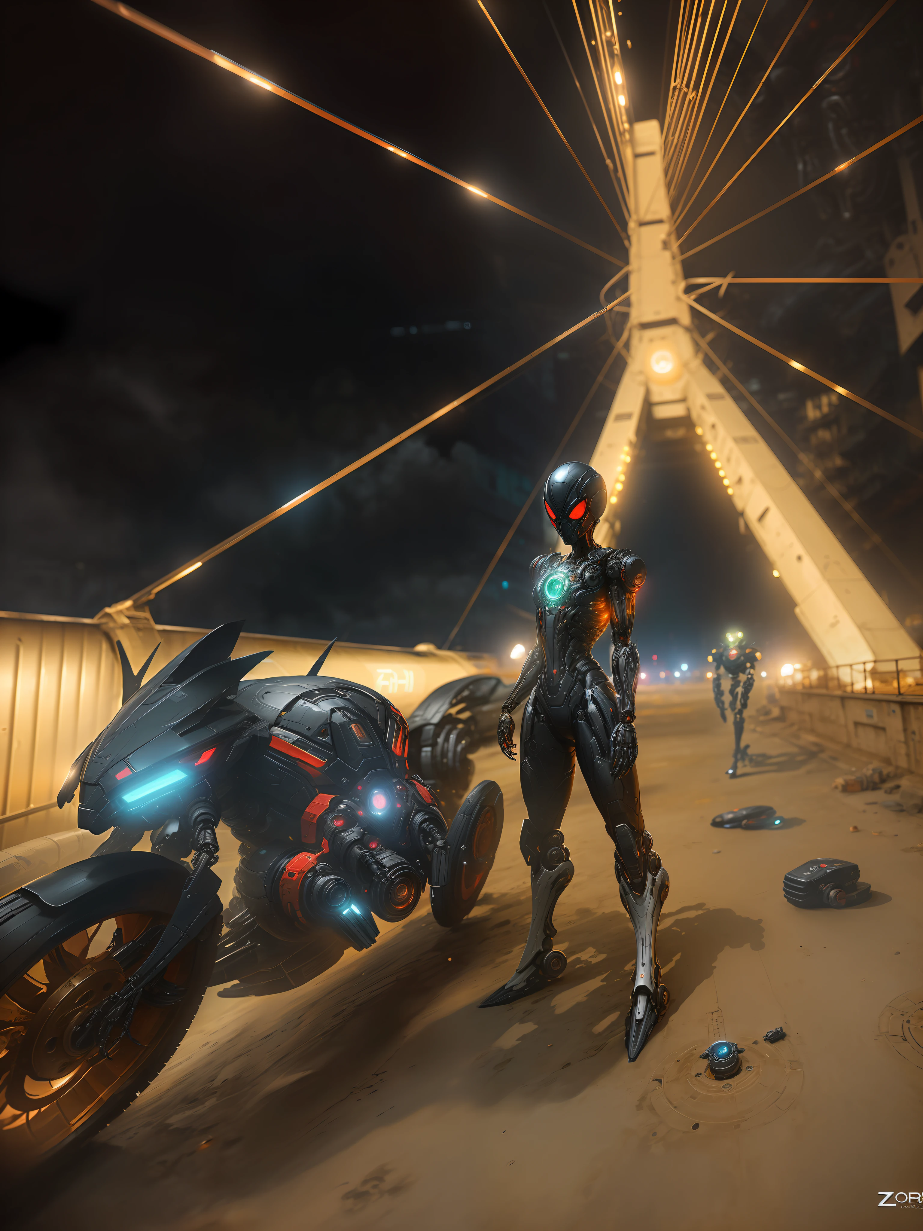 Spider biorobots from Marvel photography, red and black costumes, exposed heads, biomechanics, complex robots, full growth, surreal, crazy little details, extremely clean lines, cyberpunk aesthetics, masterpieces on display at Zbrush Central