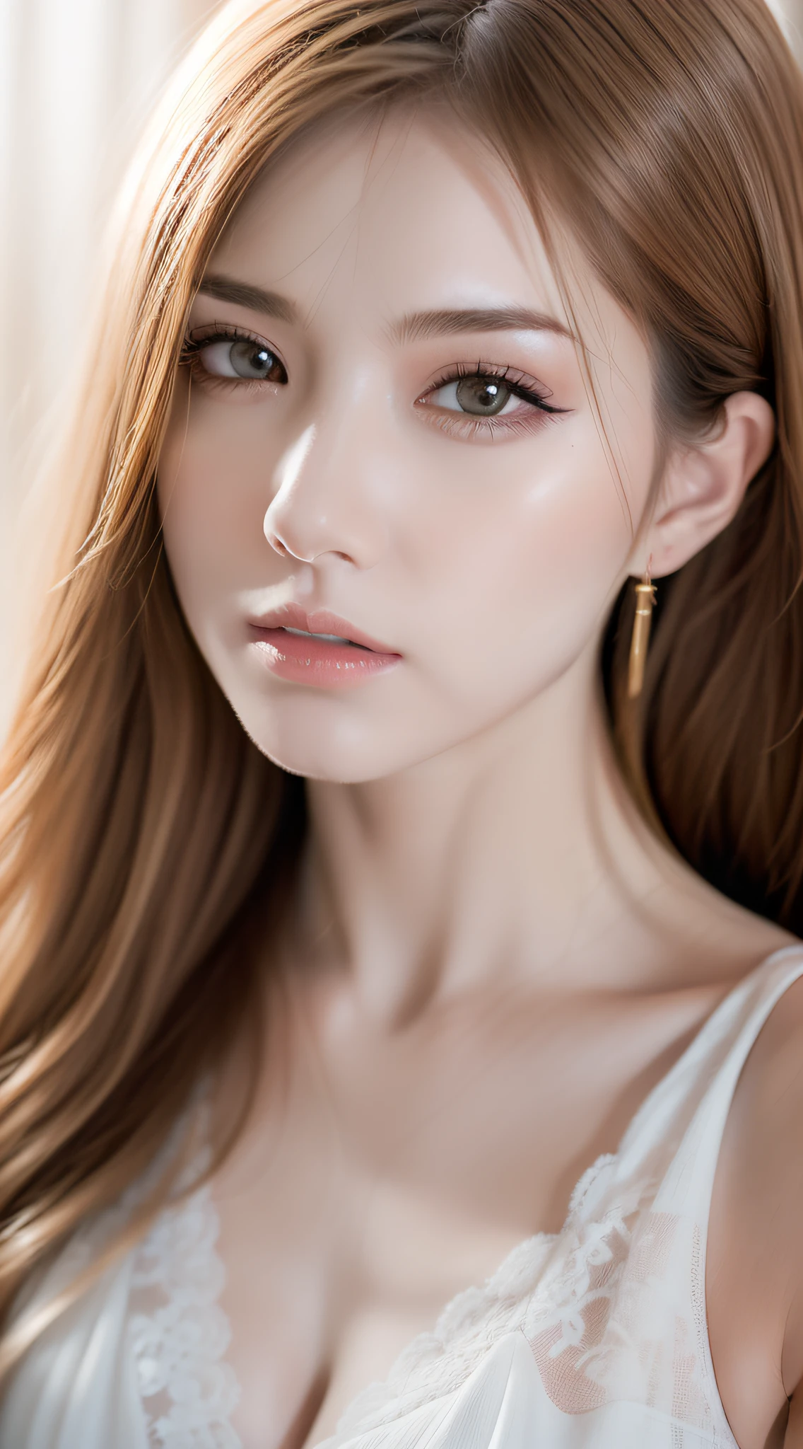 (Ultra Real), (Illustration), (High Resolution), (8K), (Very Detailed), (Beautiful Detailed Eyes), (Best Quality), (Super Detail), (Masterpiece), Beautiful Face, (Detailed Face), Side Face, Clear Facial Features, Double Eyelids, Milky White, Fair Skin, High Detail Skin, Realistic Skin Details, Visible Pores, Dress: 1.1, Ridiculous, Attractive, Ultra High Resolution, Ultra Realistic, Very Detailed, Golden Ratio, (Dynamic Pose), Sad, Dynamic Lighting