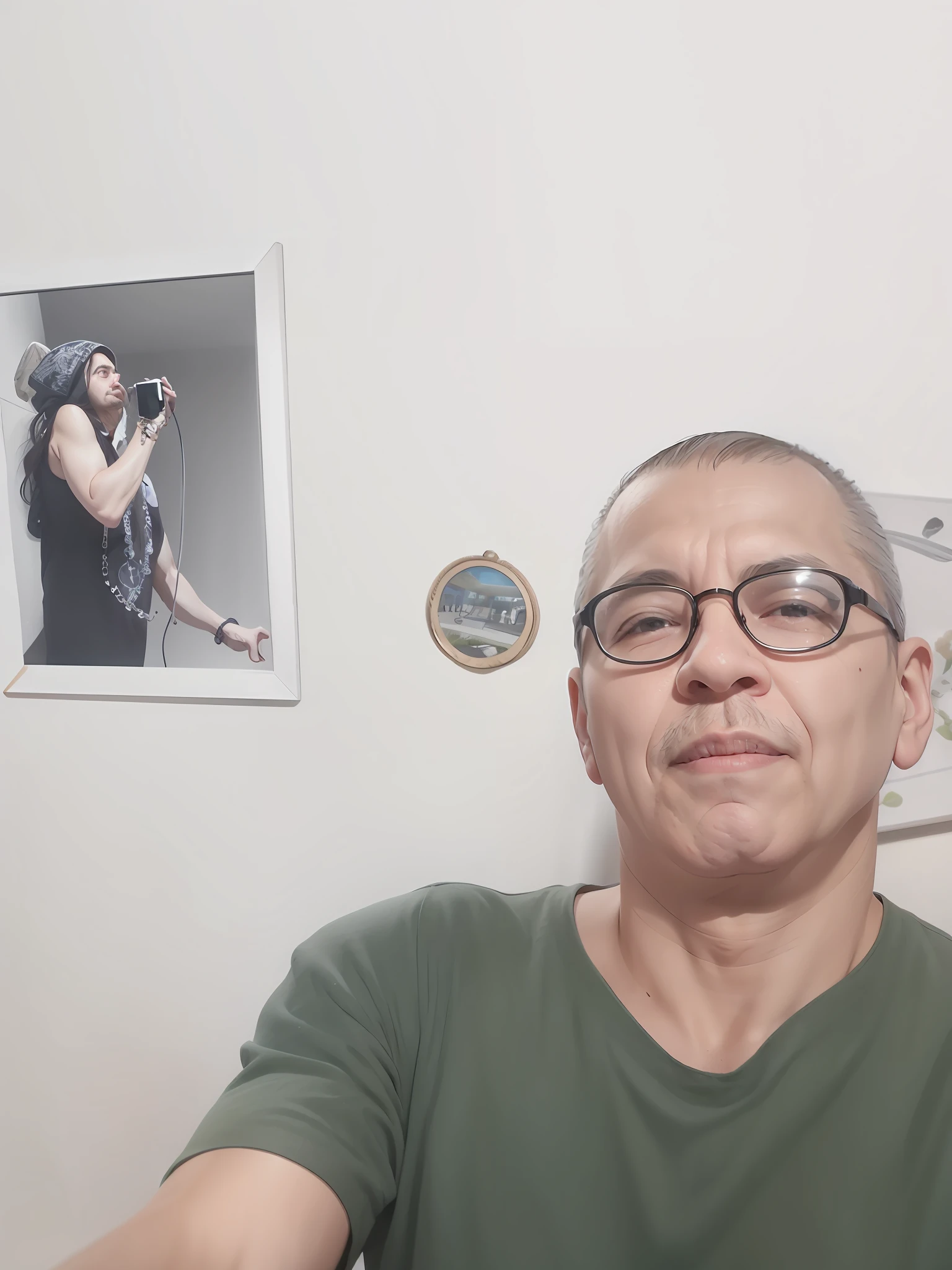 there is a man that is taking a selfie in front of a wall, foto realista, david rios ferreira, inspired by Antônio Parreiras, photo taken in 2 0 2 0, he is about 60 years old, he is about 6 0 years old, inspired by Candido Bido, by Ceferí Olivé