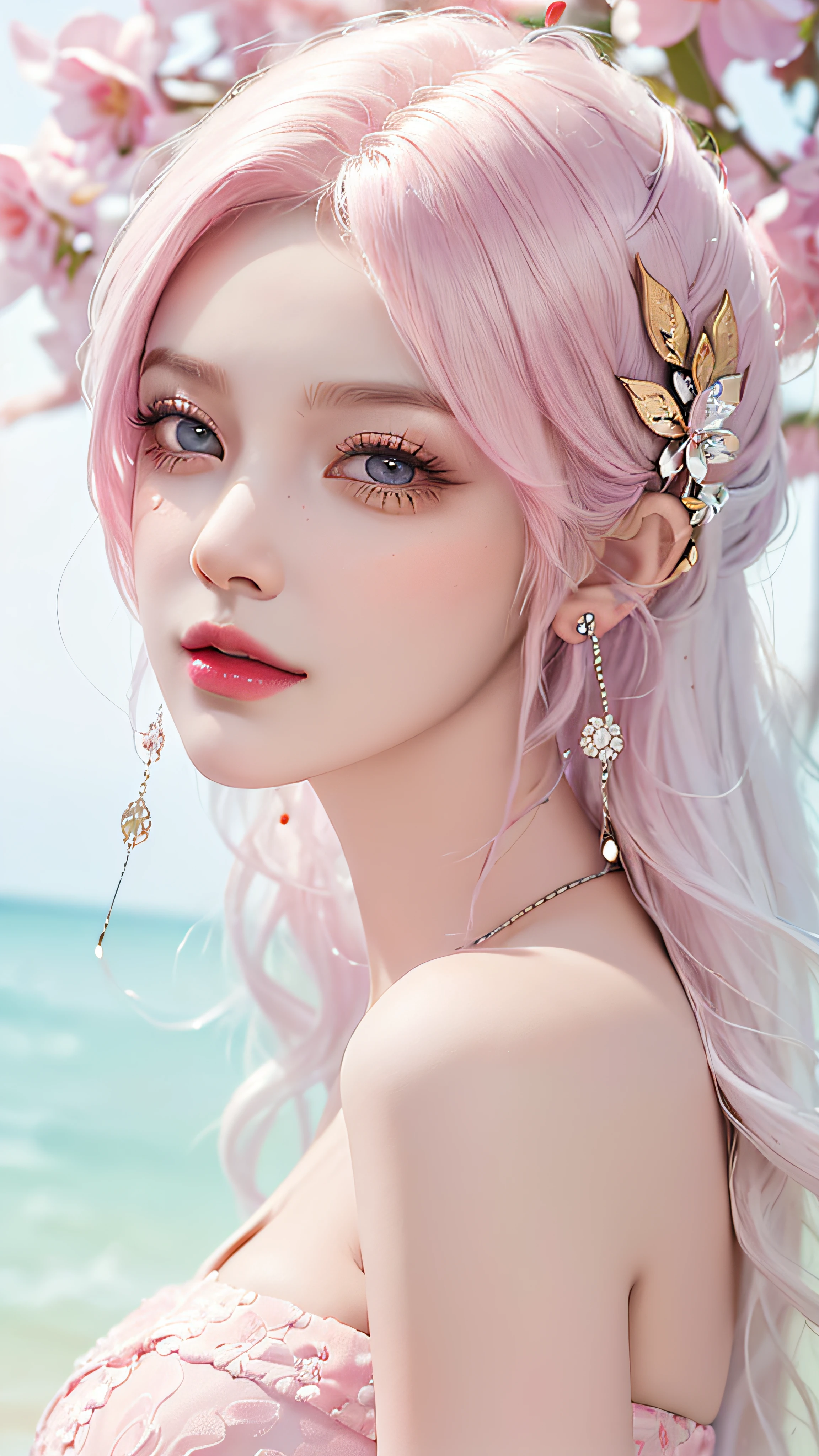 (((Very detailed face)))),((Very detailed eyes and face))),Beautiful detailed eyes,Unified 8k wallpaper,Super detail,Beautiful and beautiful,Beautiful,Masterpiece,Best Quality,Original,Masterpiece,Super Fine Photo,Best Quality,Ultra High Resolution,White Background,Acrylic Paint,Sweet Chinese Girl,Solo,[Light Blue|Pink] Hair, Curly Hair, Glitter, Pink Lips, White Shirt, Front, Clean Face, Clean Skin, Perfect Ears, Luxury Jewelry, Heartwarming expression, looking at the reader, frontal, full upper body, bandeau short skirt.