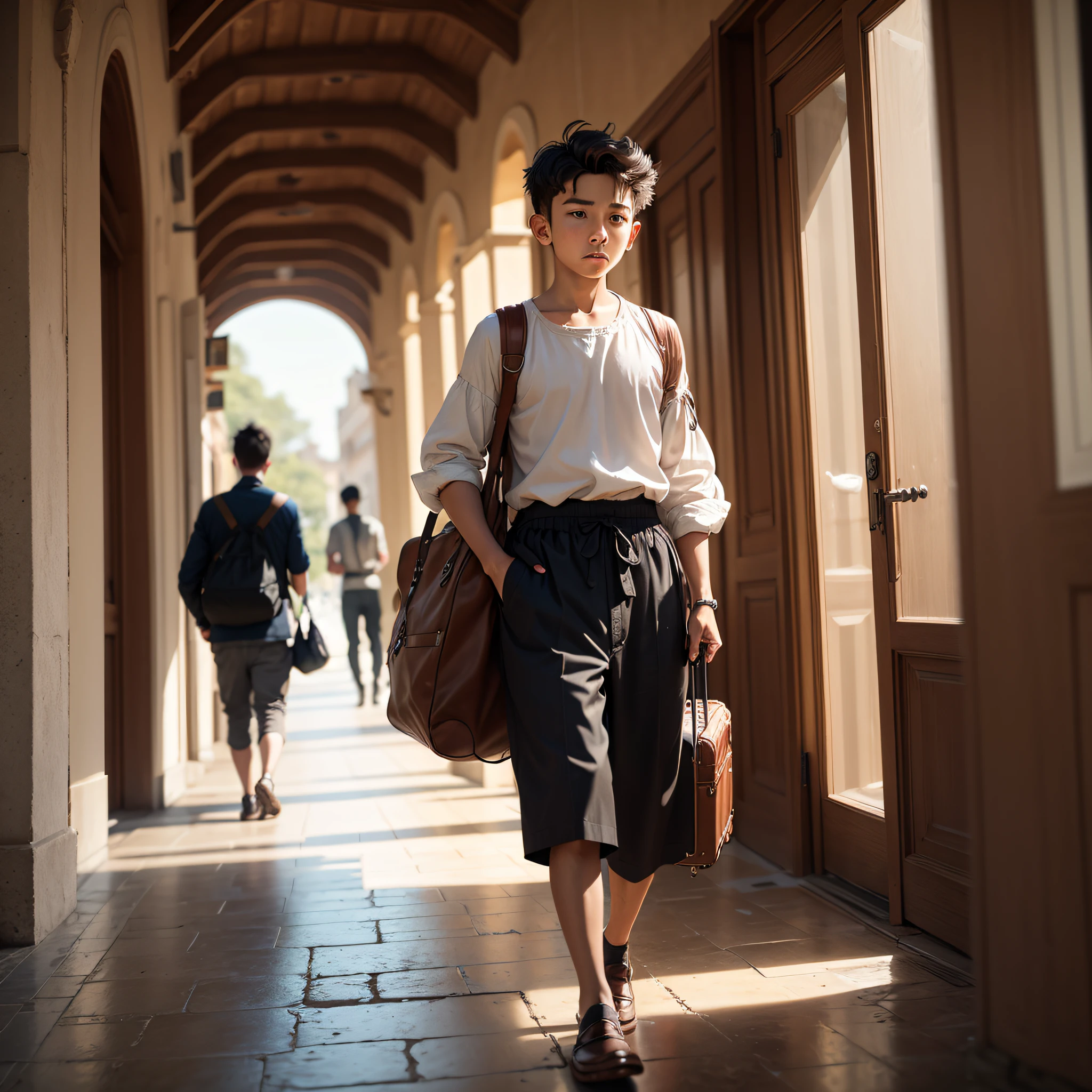 Boy traveling in the ancient era