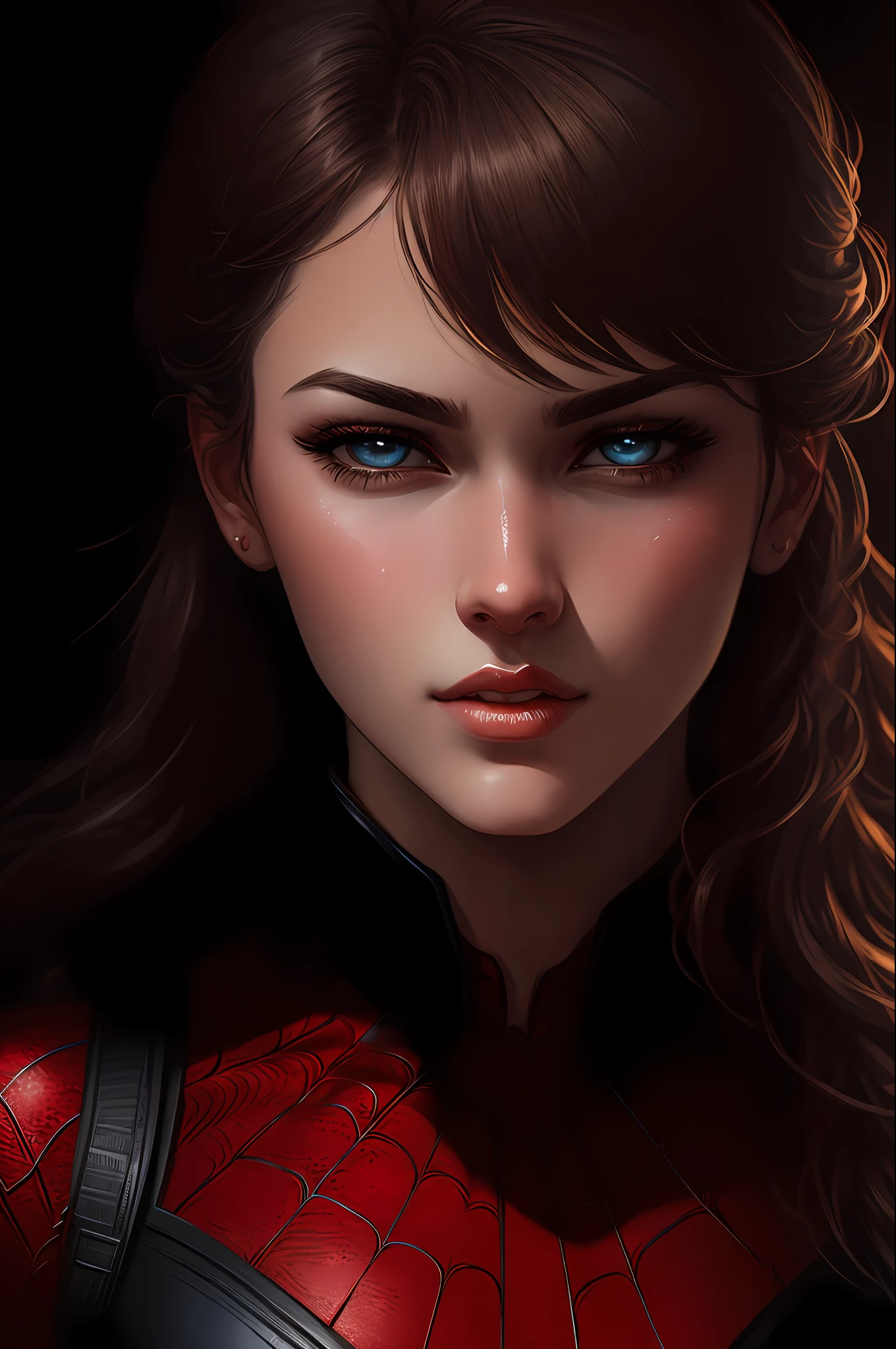 (Award Winning Digital Artwork:1.3) of (Sketch:1.3),(Energetic:1.3) Spidey, EmmaRob,CGSociety,ArtStation,(Saturated:1.3),(close portrait:1.3),(Feminine:1.4),(beautiful:1.4),(attractive:1.3),handsome,calendar pose,perfectly detailed eyes,studio lighting,thematic background