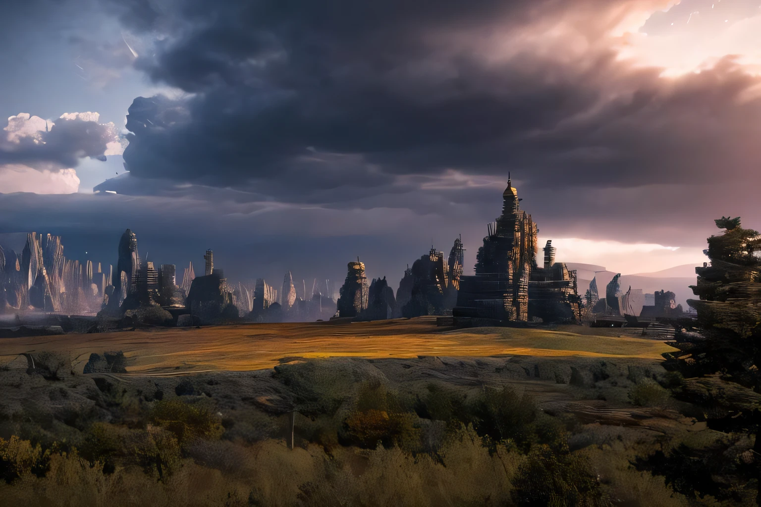 a good photo of (((concept art))) (((old fasion landscape))),8k resoultion,ultra cool,hyper realstic, scifi style,dramatic lighting, atmosphere lighting, hyper detail features, ray tracing, 3D, cinematic lighting, dark shadows, unrealistic Engine 5 rendering, ((center focus)),hyper detail,trending on artstation, 4k,extremely high details, ultra hd, hdr, extremely high details