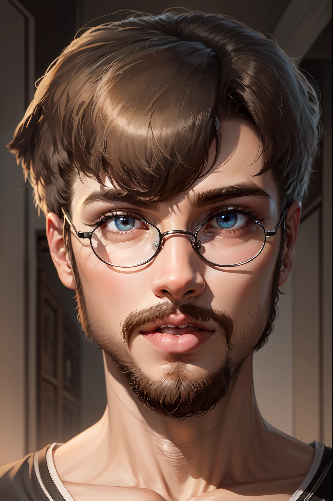 Boy with beard, eyeglasses, cartoon