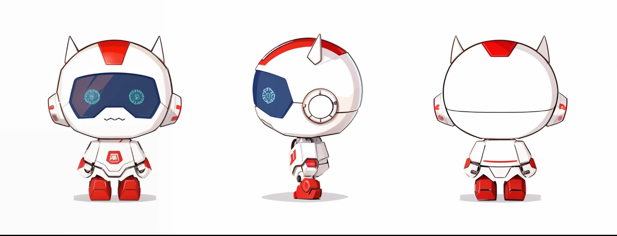 Red and white cartoon robot close-up, complete hands, mini cute robot, high quality character design, animated character, full body character, full body character design, character standing walking, professional character design, game character design, full body single character, 2D illustration, 2D illustration, cute character, male protagonist 👀: 8, white background