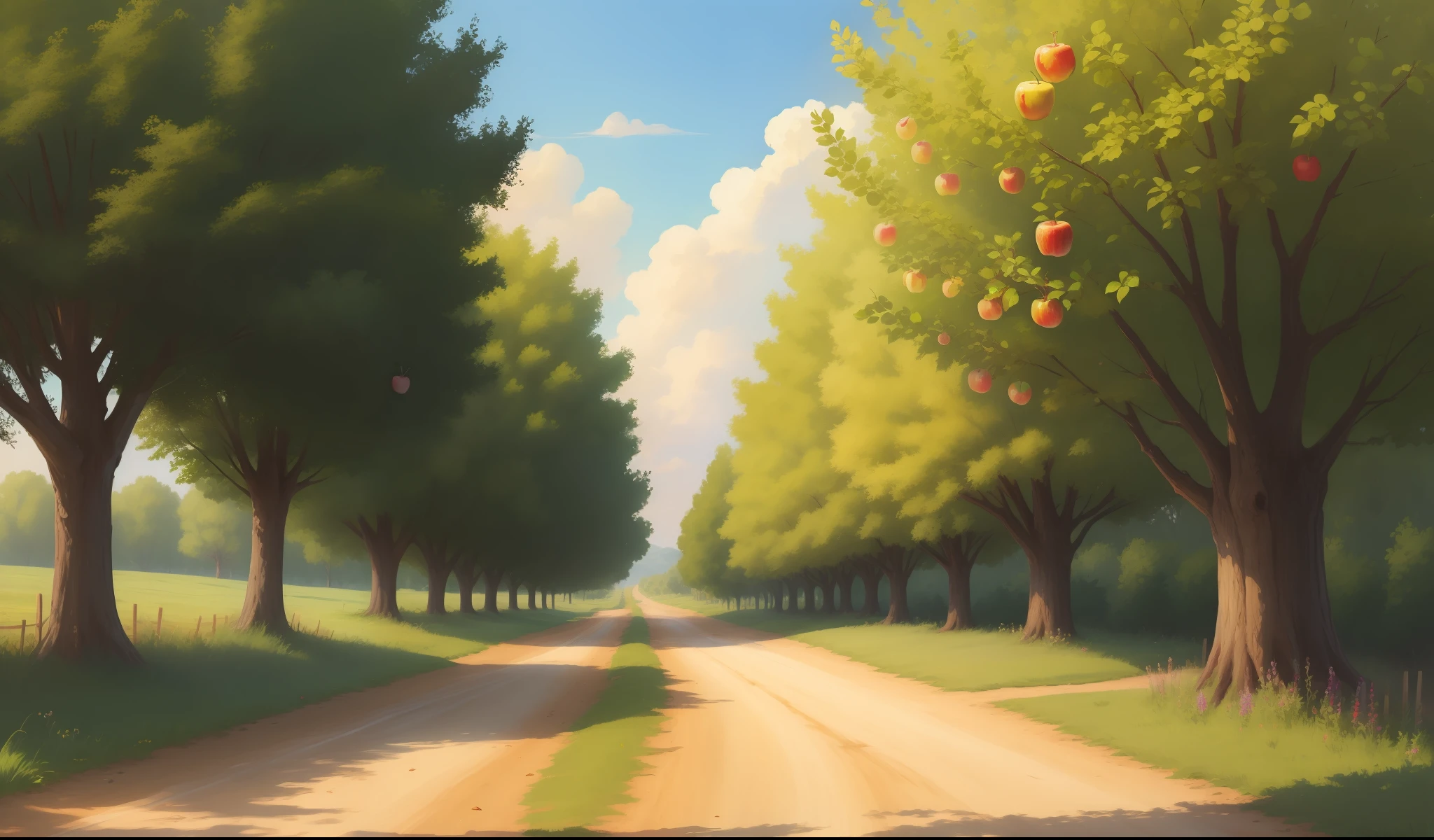 Apple tree near a dirt road