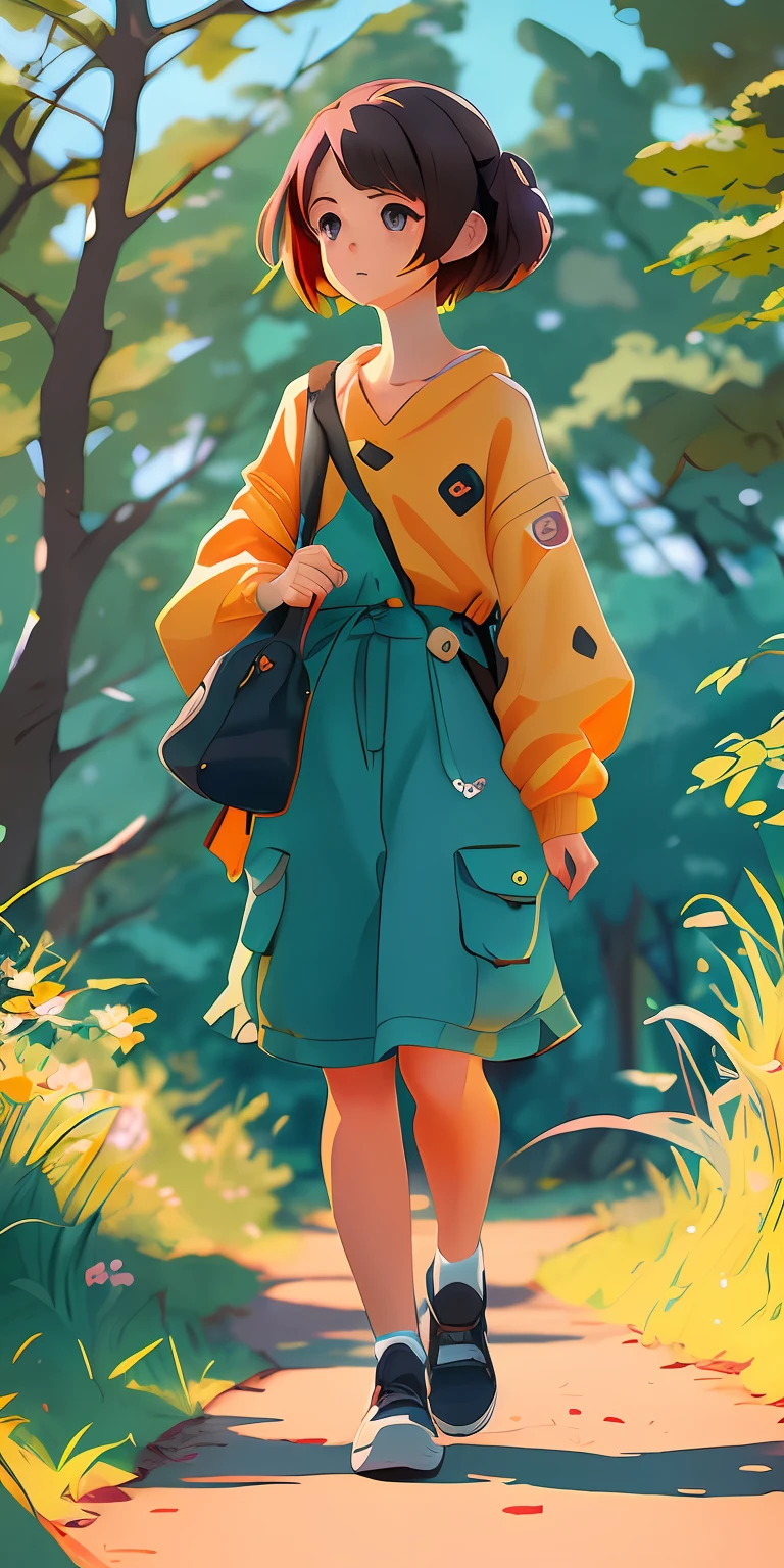 anime girl walking down a path in a forest with a backpack, stylized anime, anime styled 3d, realistic anime 3 d style, anime style. 8k, style anime, made with anime painter studio, anime styled digital art, digital anime illustration, anime style character, full body portrait of a short!, trending on artstration, cute art style, detailed fanart
