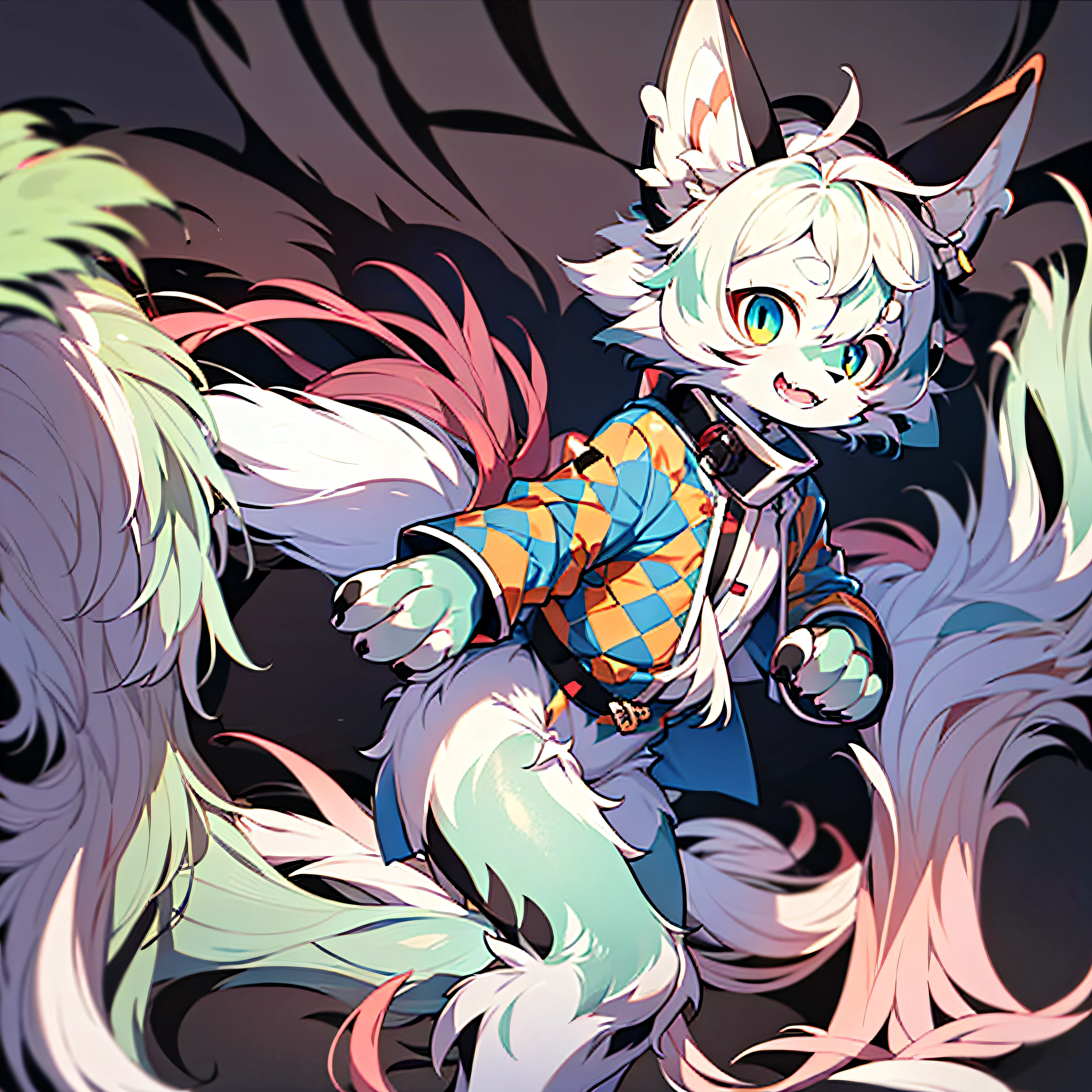 Furry Dogs Forelimb Hands Hindlimbs Legs and Feet Standing Shota Overall White Head, Arms, Body and Legs with Blue-Black Pattern All Over Body with Pink Meat Pads Eyes Blue Furry No Clothing Two Ears Kawaii Cute