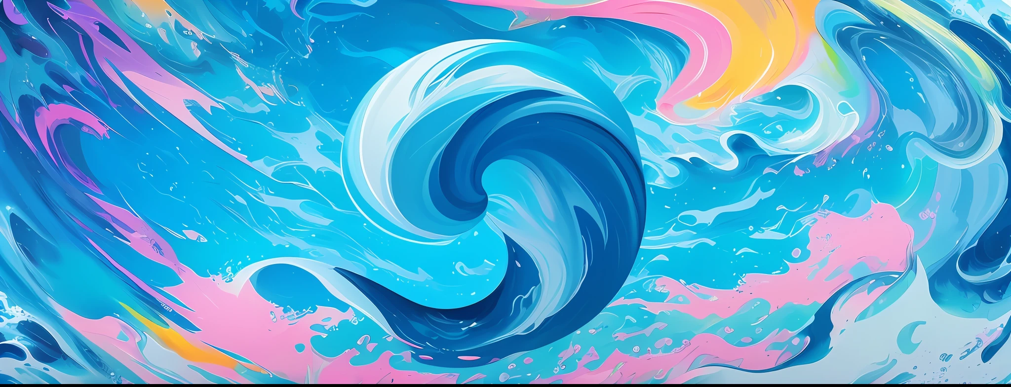 brightly colored abstract painting of a wave in a blue sky, vibrant digital painting, jen bartel, behance art, stylized digital art, style digital painting, godrays digital painting, detailed swirling water tornado, glossy digital painting, dreamlike digital painting, swirly, colorful digital painting, iridescence water elemental, splash aura in motion