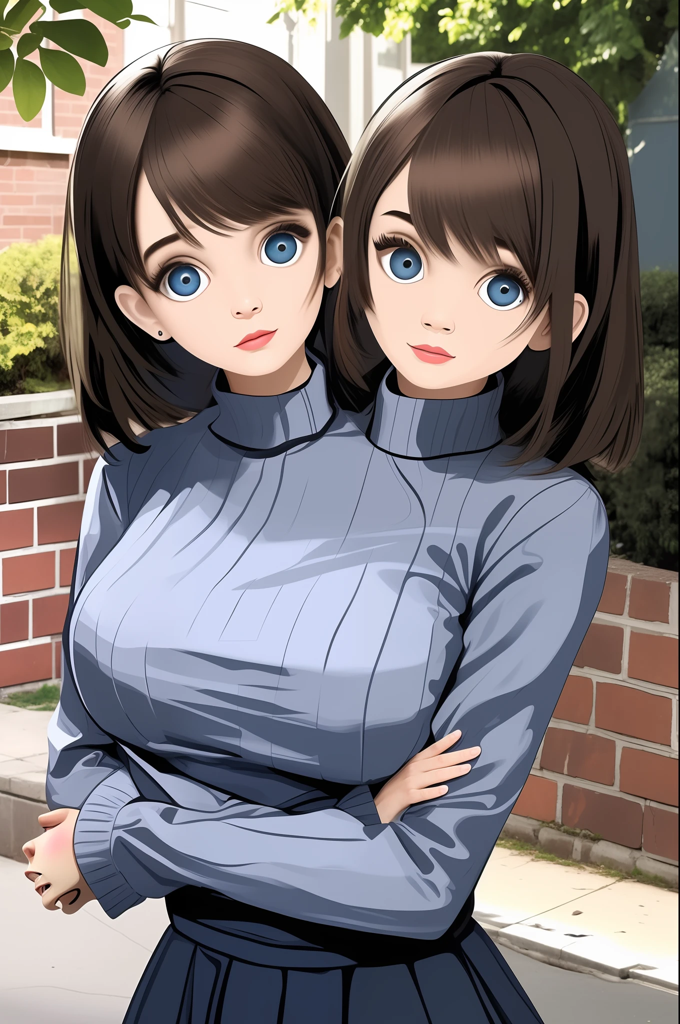 Conjoined twins, sister, sharing body, 2 heads, 2 headed, fused, merged, solo, double cleveage