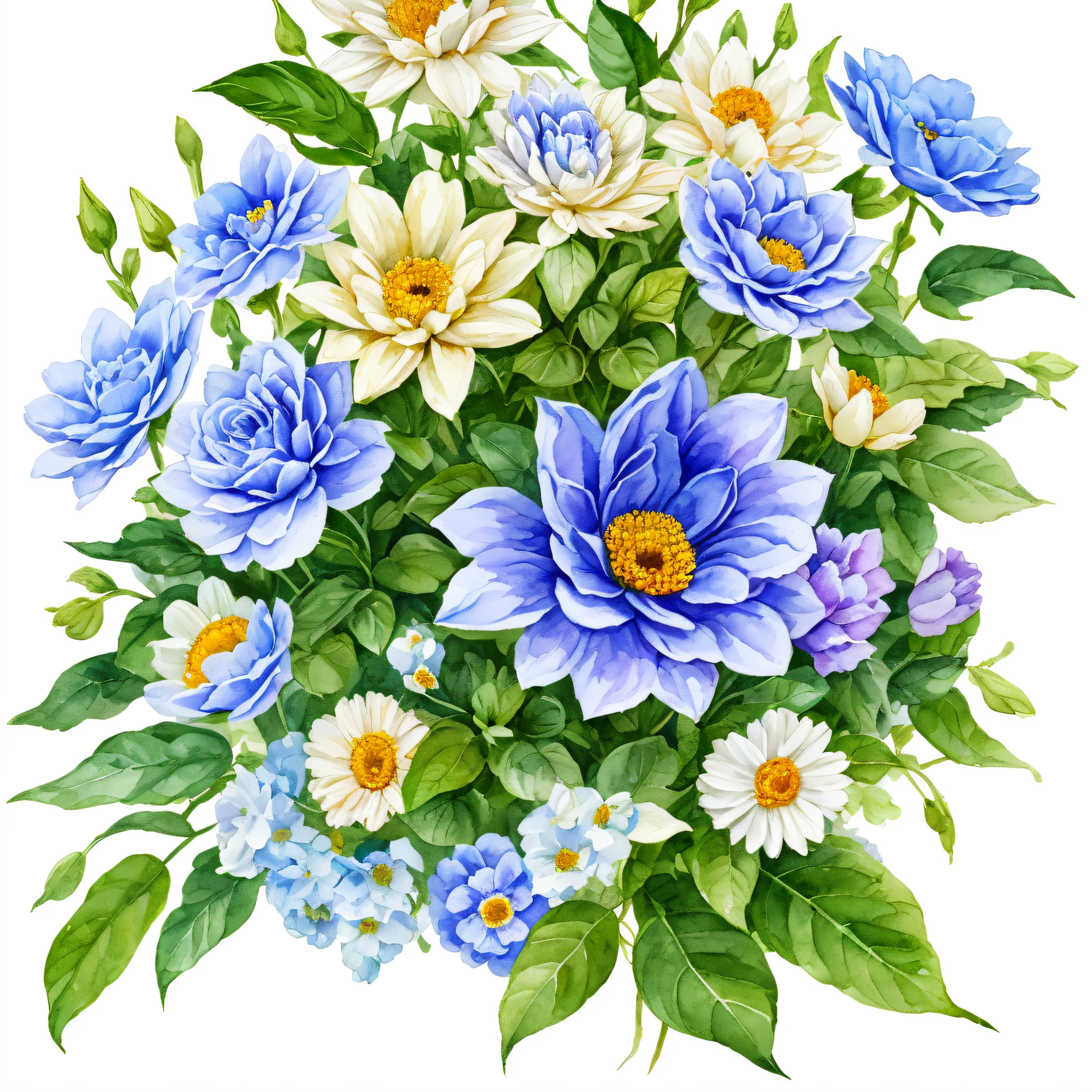digital flowers in the style of watercolor on a white background --ar 293:151 --auto