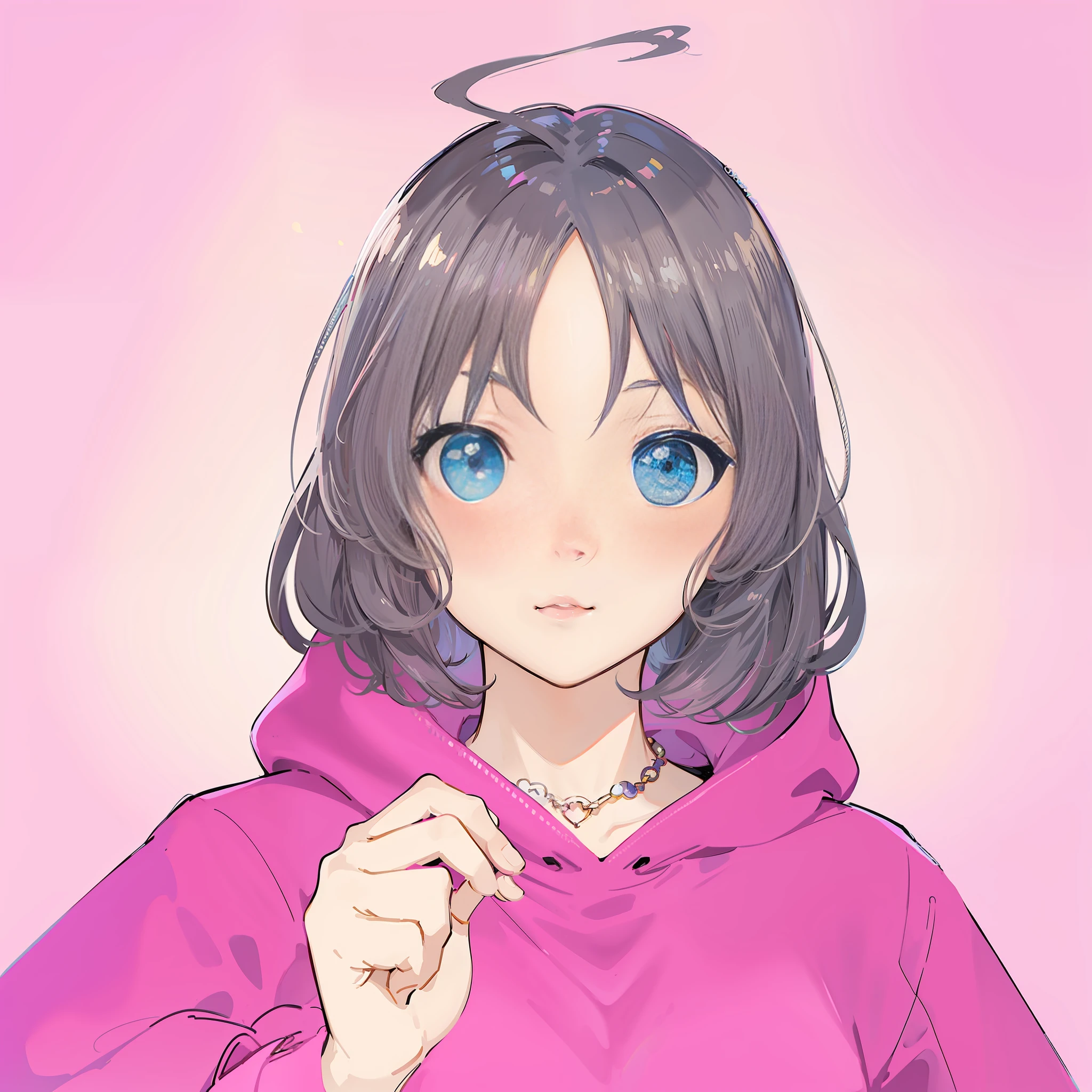 anime girl with pink hoodie and pink necklace, anime moe art style, anime style portrait, pink hair girl wearing hoodie, anime girl, anime style flat anime style shading, anime style characters, cute girl anime visuals, cute anime girl, made in anime painter studio, Young anime girl, cute anime style