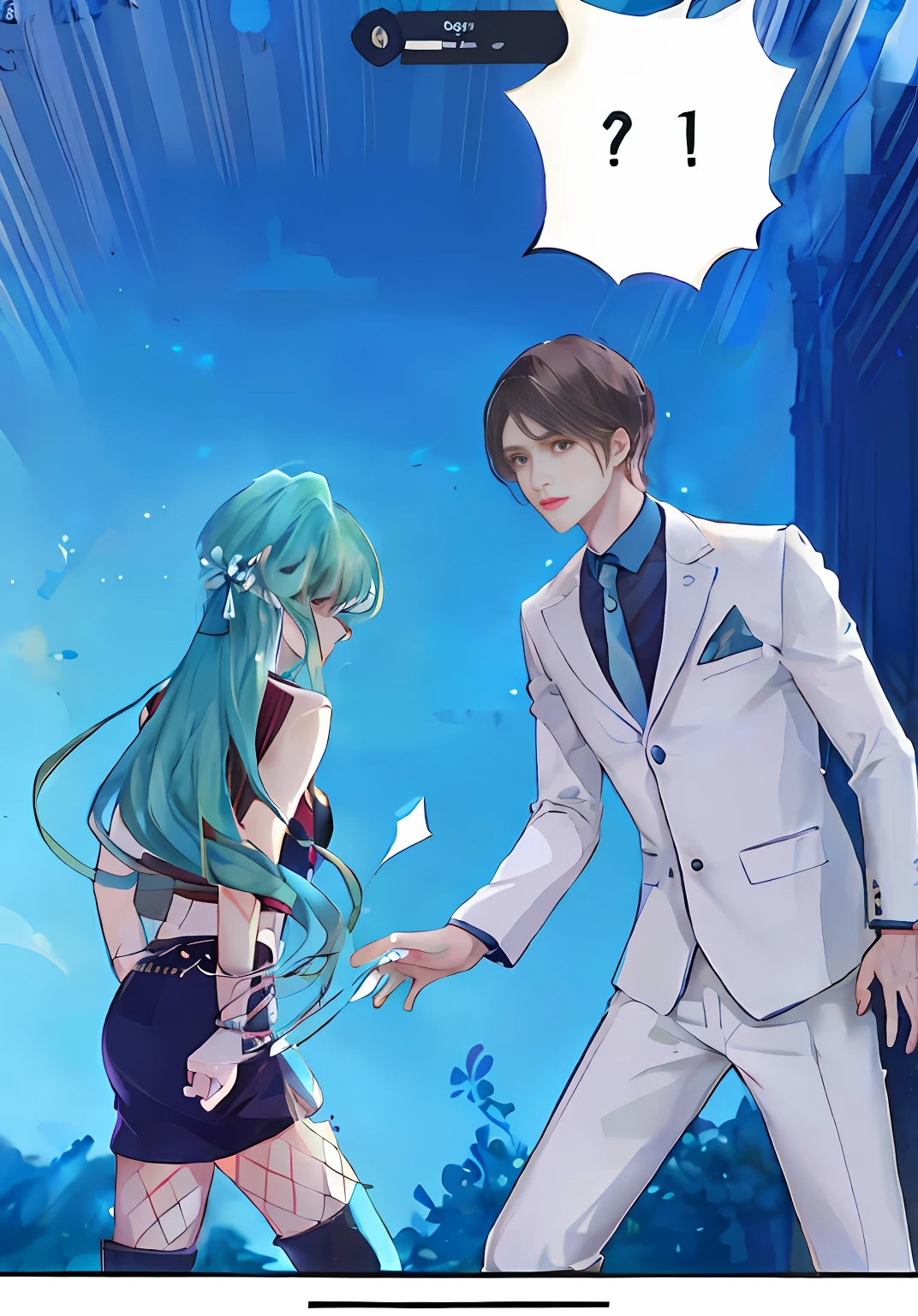 Man and woman in suits, a man wants to pull a woman