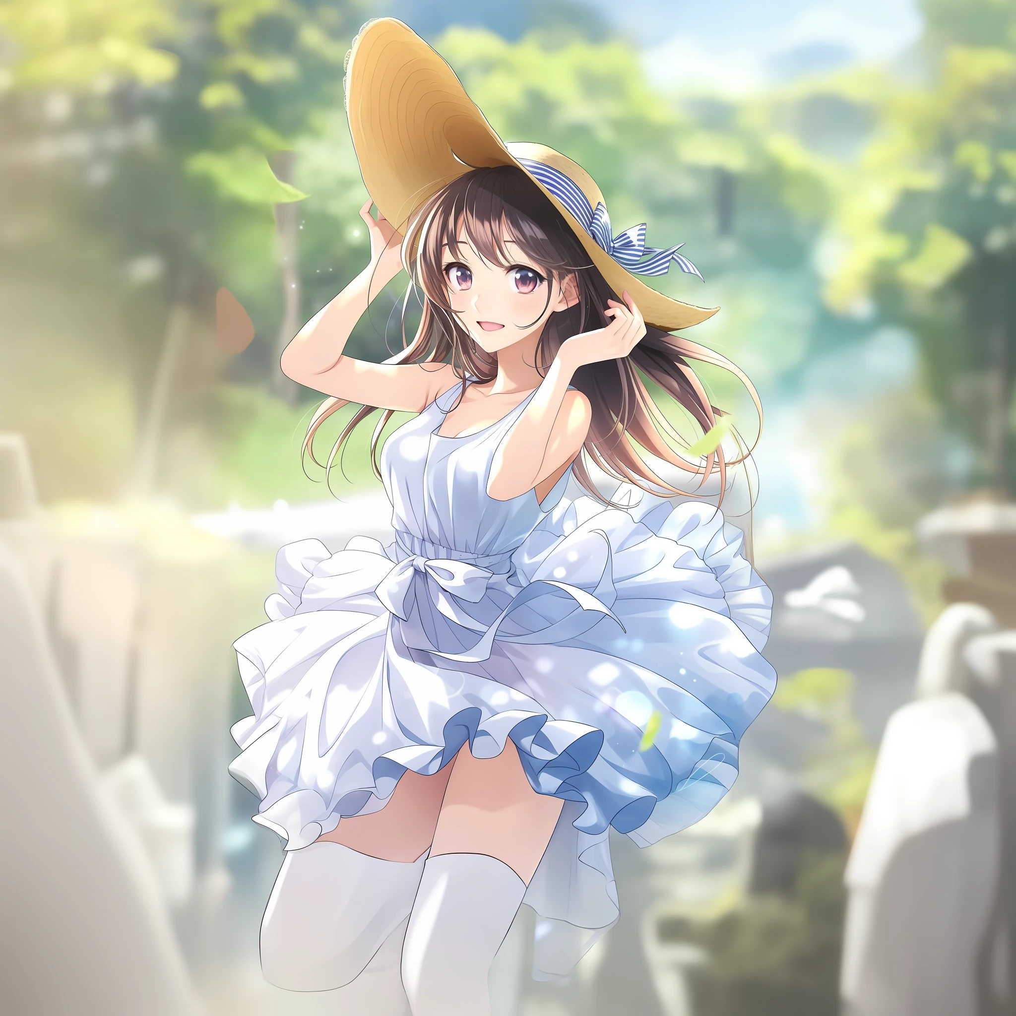 anime girl in a white dress and a straw hat, cute anime waifu in a nice dress, anime visual of a cute girl, beautiful anime girl, in dress, pretty anime girl, attractive anime girl, cute anime girl, beautiful anime woman, anime moe artstyle, (anime girl), beautiful anime style, anime best girl, high quality anime artstyle