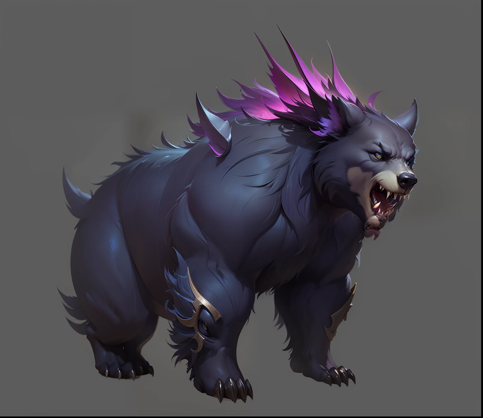 (Best Quality)), ((Masterpiece)), (Very detailed: 1.3), Bear, Black Bear, Close-up of a furry animal with purple mohawk, Moon Bear Samurai, Fist Game Concept Art, Owl Bear, 12k Ursa, Bug Bear, Realistic Creature Concept, Draw as Game Concept Art, Black Bear Samurai, Angry Bug Bear, League of Legends Concept Art, Scaly Bear, Dota 2 Concept Art, Fantasy Creature Concept Art, Blizzard Concept Art, Chamba Concept Art, Chamba concept art, highly stylized, official concept art, very detailed, with intricate details, dynamic lighting, naturally beautiful light, gloomy, very detailed, intricate details, dynamic lighting, realistic, cinematic, natural lighting, very detailed, dynamic lighting, natural beautiful light, best quality, super high resolution, 8k, 3d rendering, realistic creature concept, fantasy creature concept art, renamon, logo design, cartoon, movie lighting effects, fascinating, 3D vector art, cute quirky, fantasy art, background bokeh, hand drawing, digital painting, soft light, isometric style, 4K resolution, realistic rendering, highly detailed and clean, realistic masterpiece, professional photography