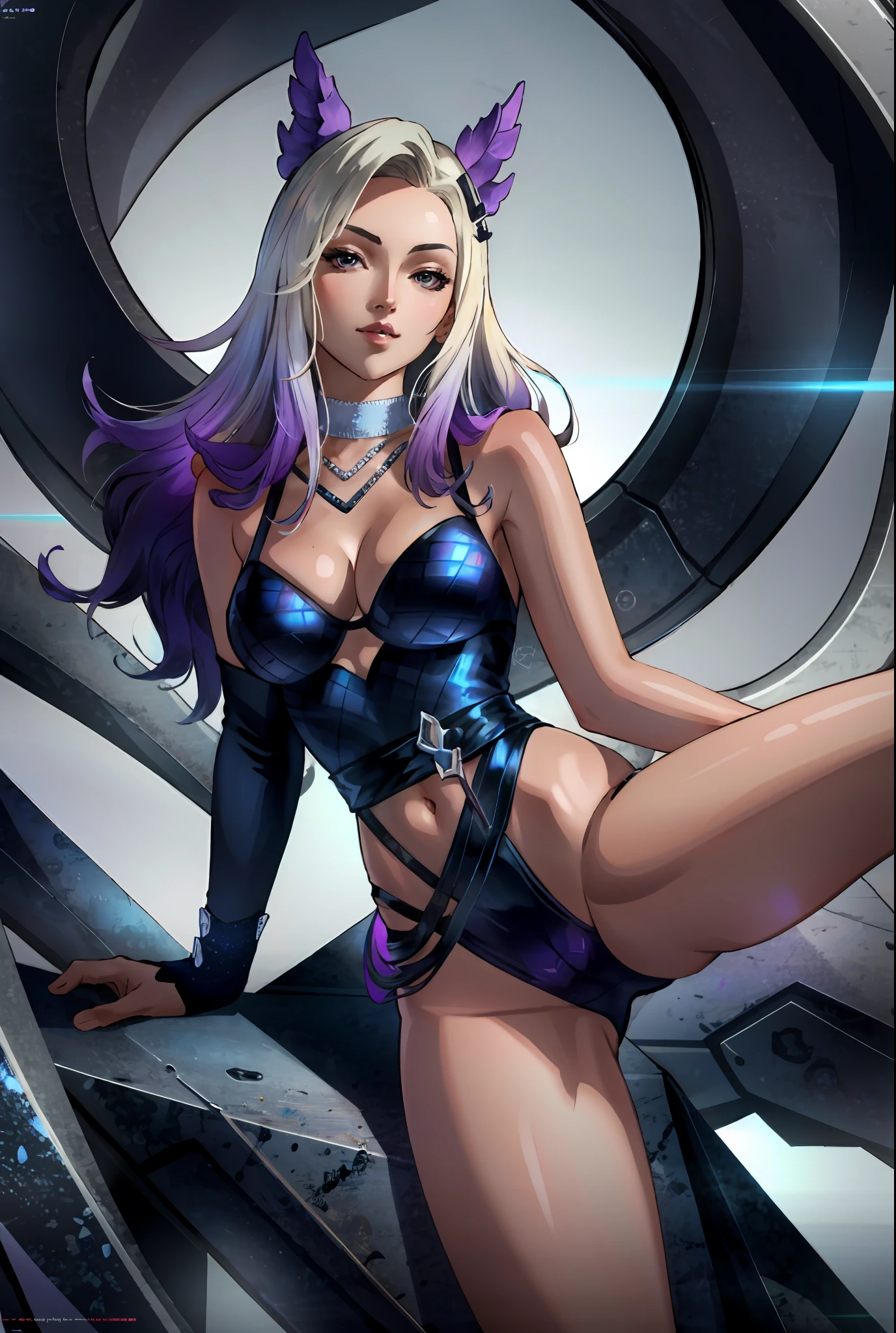 ((best quality)), ((masterpiece)), ((realistic)), (detailed), highly detailed skin, 1girl, K/DA all out Ahri,All out alternate outfit,kpop,popstar ,navel, midrift, stunning gradient colors, no watermark signature, detailed background, insanely detailed, , ((masterpiece)), HDR, spreading legs,slutty expression,bitch,pornstar, league of legends,topless,big breasts,moaning,lewd,legs spread wide, spreading legs wide,purple colour outfit,bikini,bra and panty,summer,camel toe