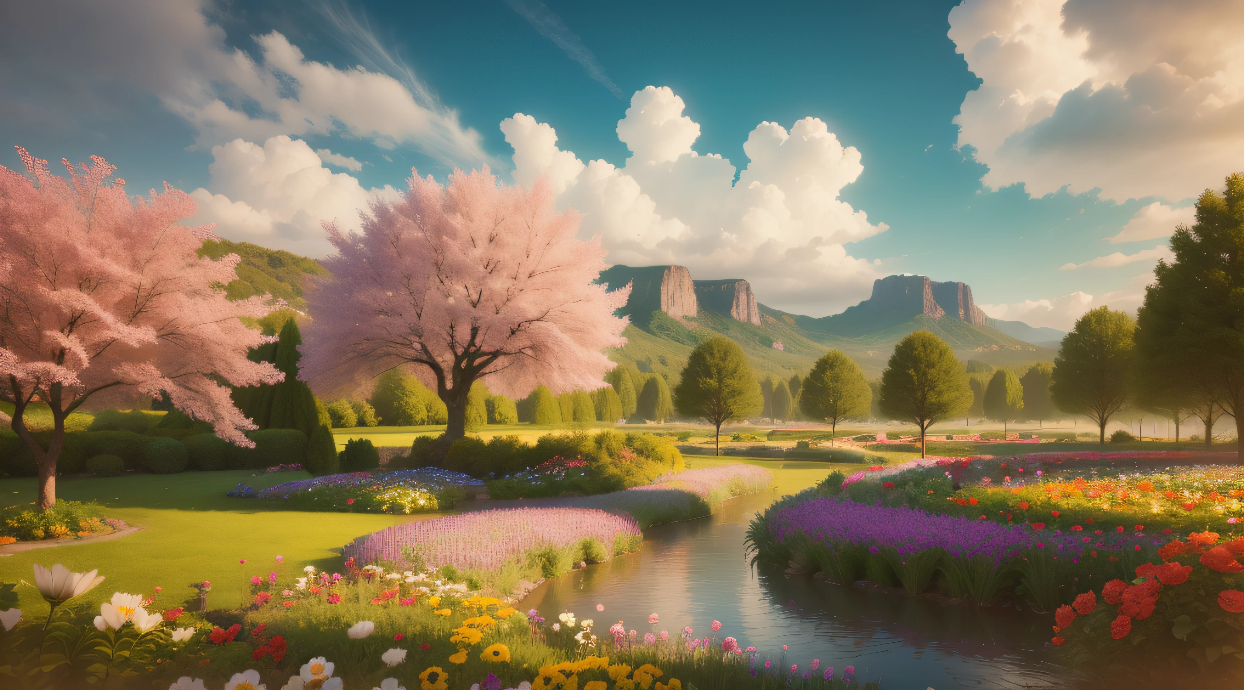 Flower Garden, Scenic Colorful Environment, Natural Scenery, Beauty of Natural Landscape, 4K Highly Detailed Digital Art, Beautiful Art UHD 4K, Bright Landscape, Beautiful Landscape, Beautiful Landscape Background, Natural Landscape, Background Illustration, Very Beautiful Digital Art, Beautiful Dreamy Landscape, Magical Landscape, Special Colorful Landscape, Beautiful Composition 3 - D 4K