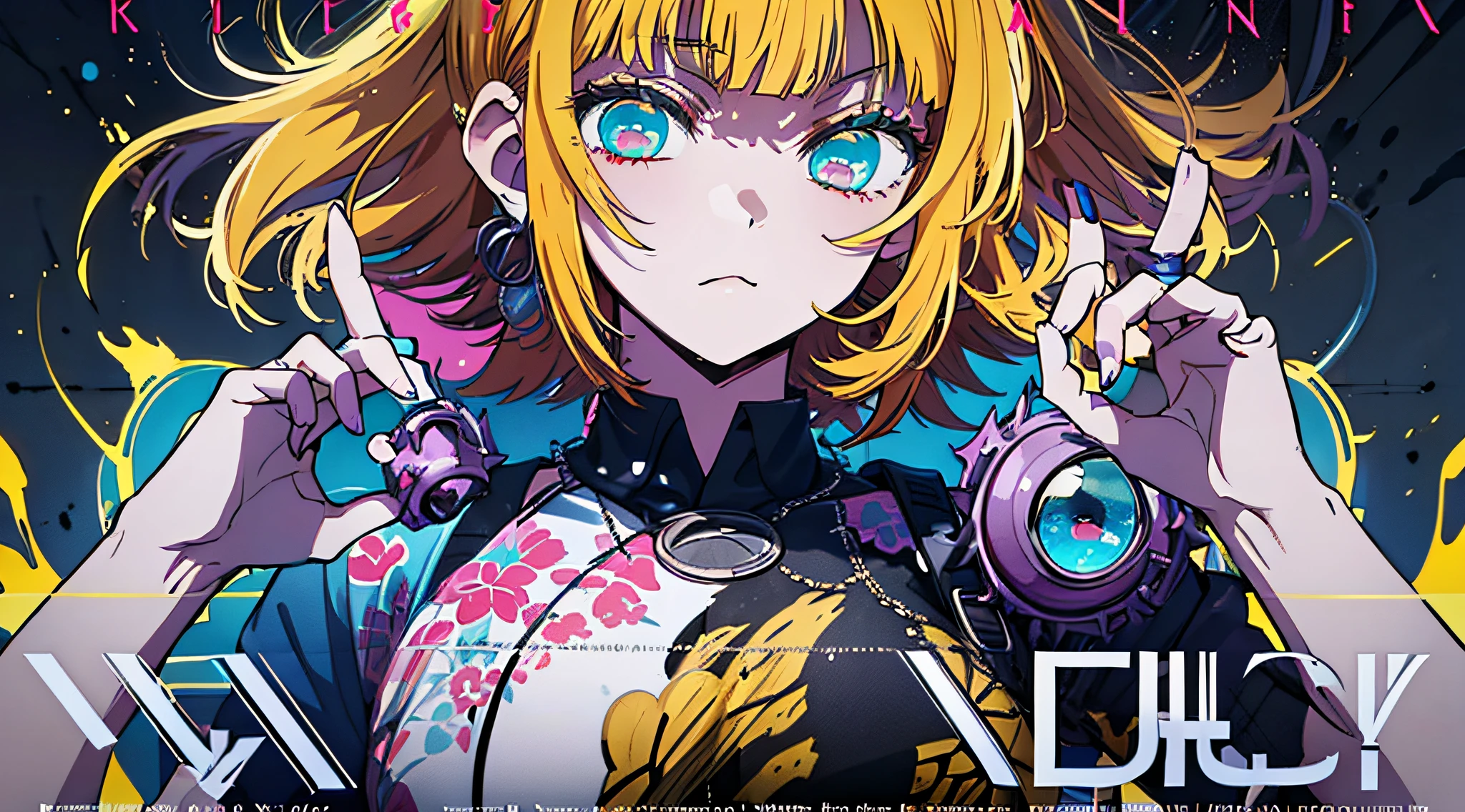 (((dramatic))), (((gritty))), (((intense)))) The movie poster features as the central character. She is shy in the center of the poster, wearing idol outfit, and a determined expression on her face. The background is dark and gritty, with a feeling of drunkenness. The text is bold and eye-catching, with catchy slogans that add to the overall drama and excitement. The color palette is dominated by dark colors, dotted with bright colors, giving the poster a dynamic and visual impact, tachi-e (magazine:1.3), (cover-style:1.3), fashionable, vibrant, outfit, posing, front, colorful, dynamic, background, element, confident, expressive, holding, statement, attachment, majestic, coiled, around, touch, scene, text, cover, bold, eye-catching, title, fashion, font, catchy, title, bigger, eye-catching, modern, trendy, focused, stylish, 1 girl