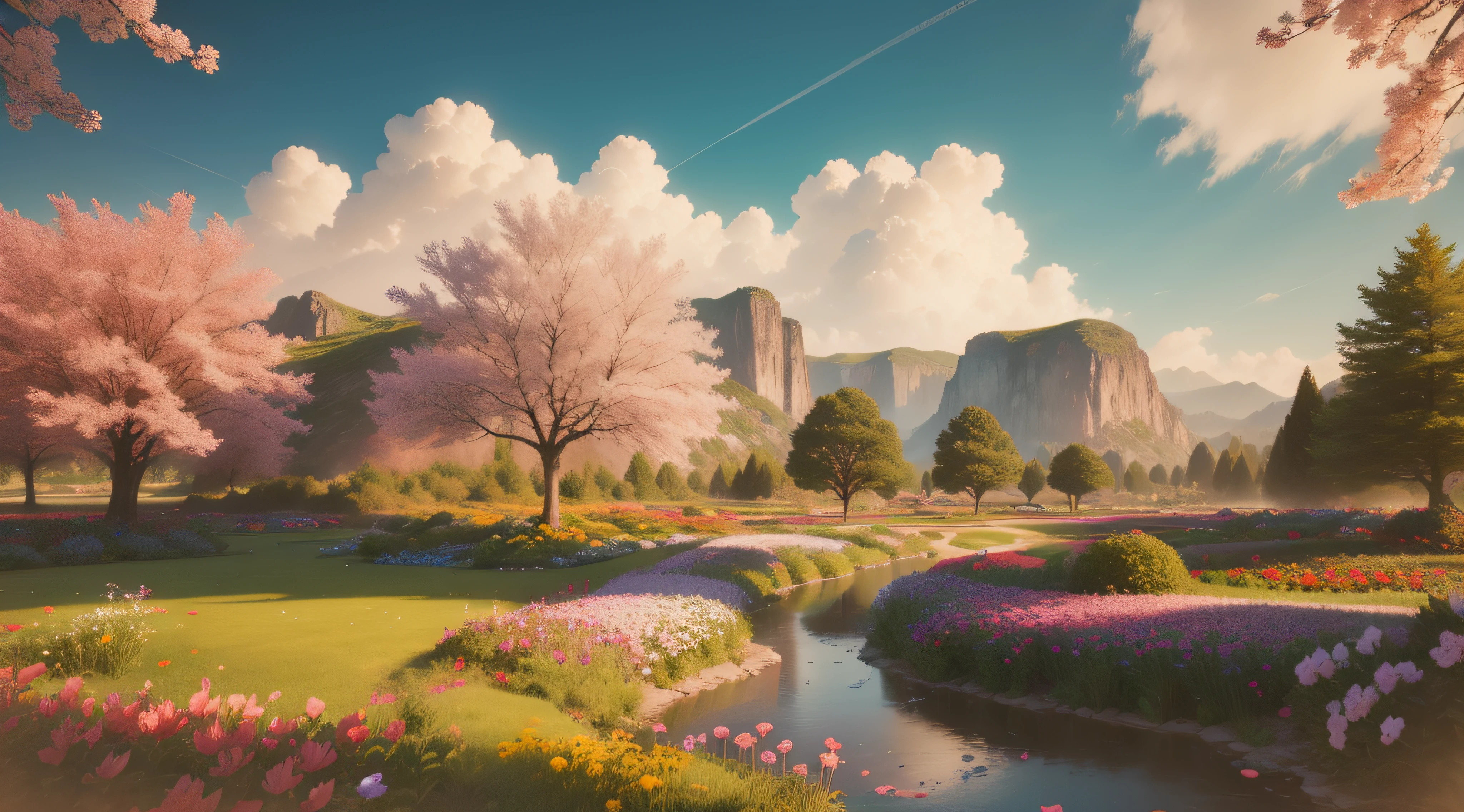 Flower Garden, Scenic Colorful Environment, Natural Scenery, Beauty of Natural Landscape, 4K Highly Detailed Digital Art, Beautiful Art UHD 4K, Bright Landscape, Beautiful Landscape, Beautiful Landscape Background, Natural Landscape, Background Illustration, Very Beautiful Digital Art, Beautiful Dreamy Landscape, Magical Landscape, Special Colorful Landscape, Beautiful Composition 3 - D 4K